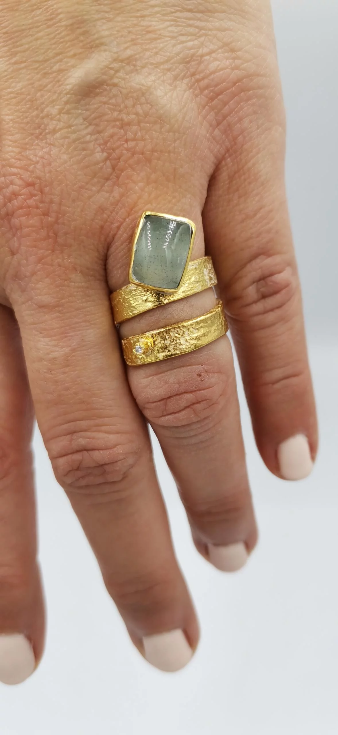 S321 / Silver aqua marine and brilliant ring - Image 1