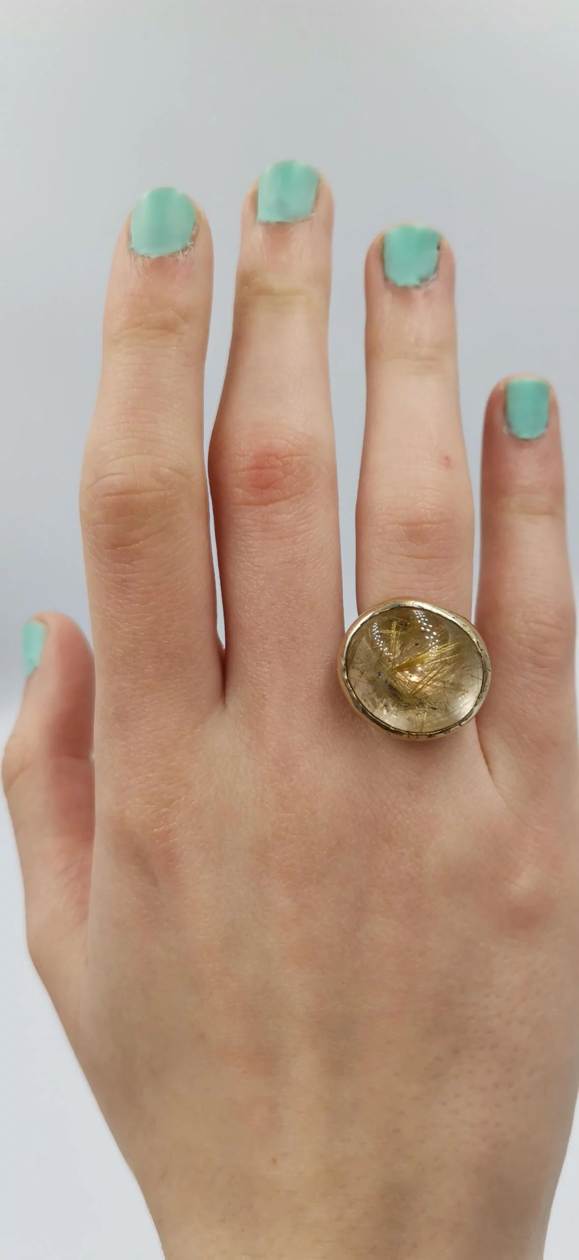 SG009 / Gold K18 and silver rutilated quarz ring - Image 1