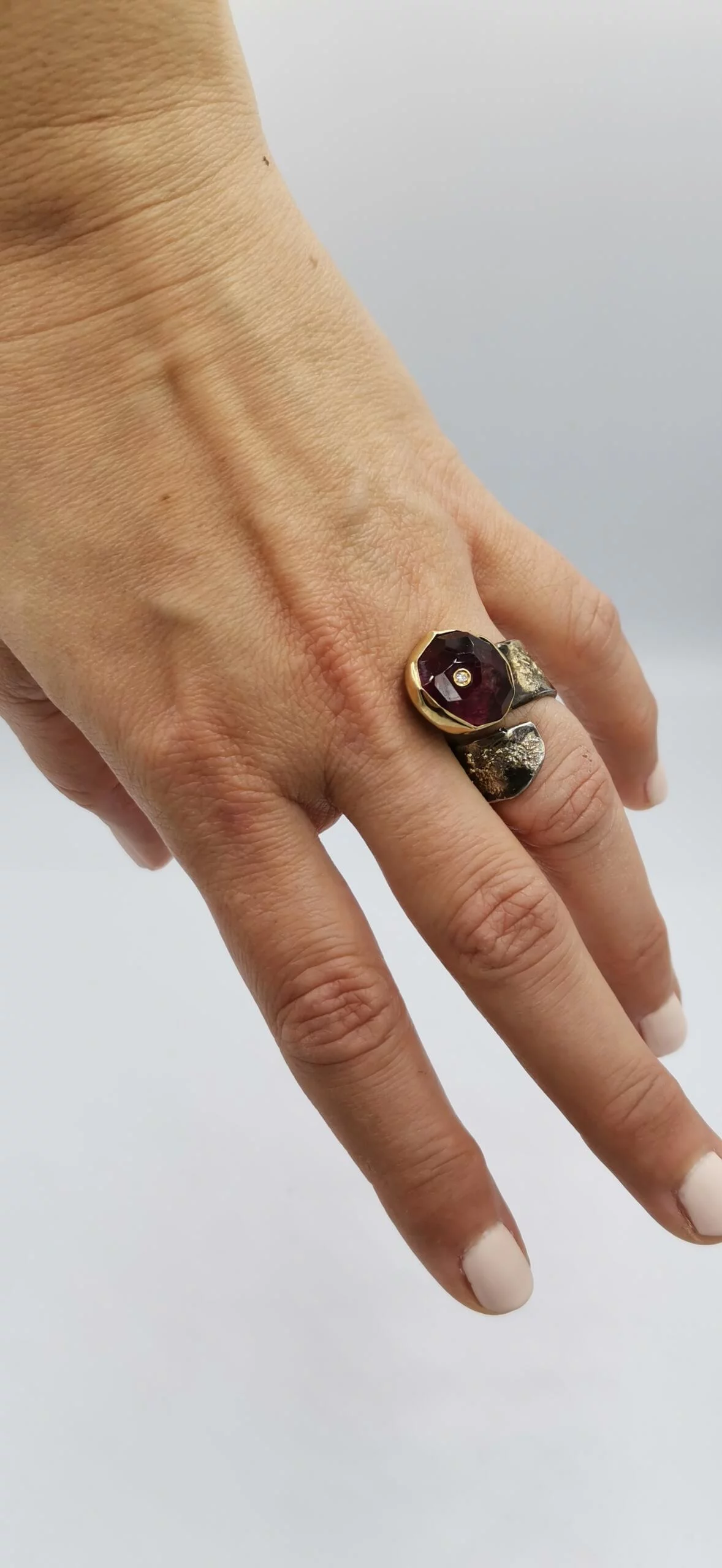 SG016 / Gold K18 and silver tourmaline,brilliant ring - Image 1
