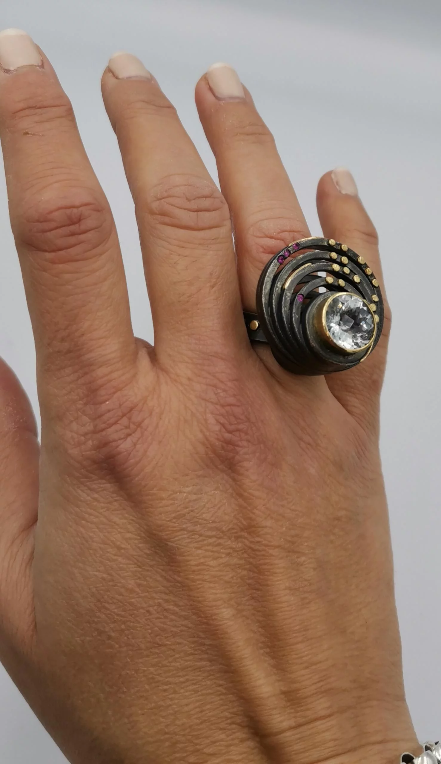 SG061 / Gold K18 and silver aqua marine ring - Image 1