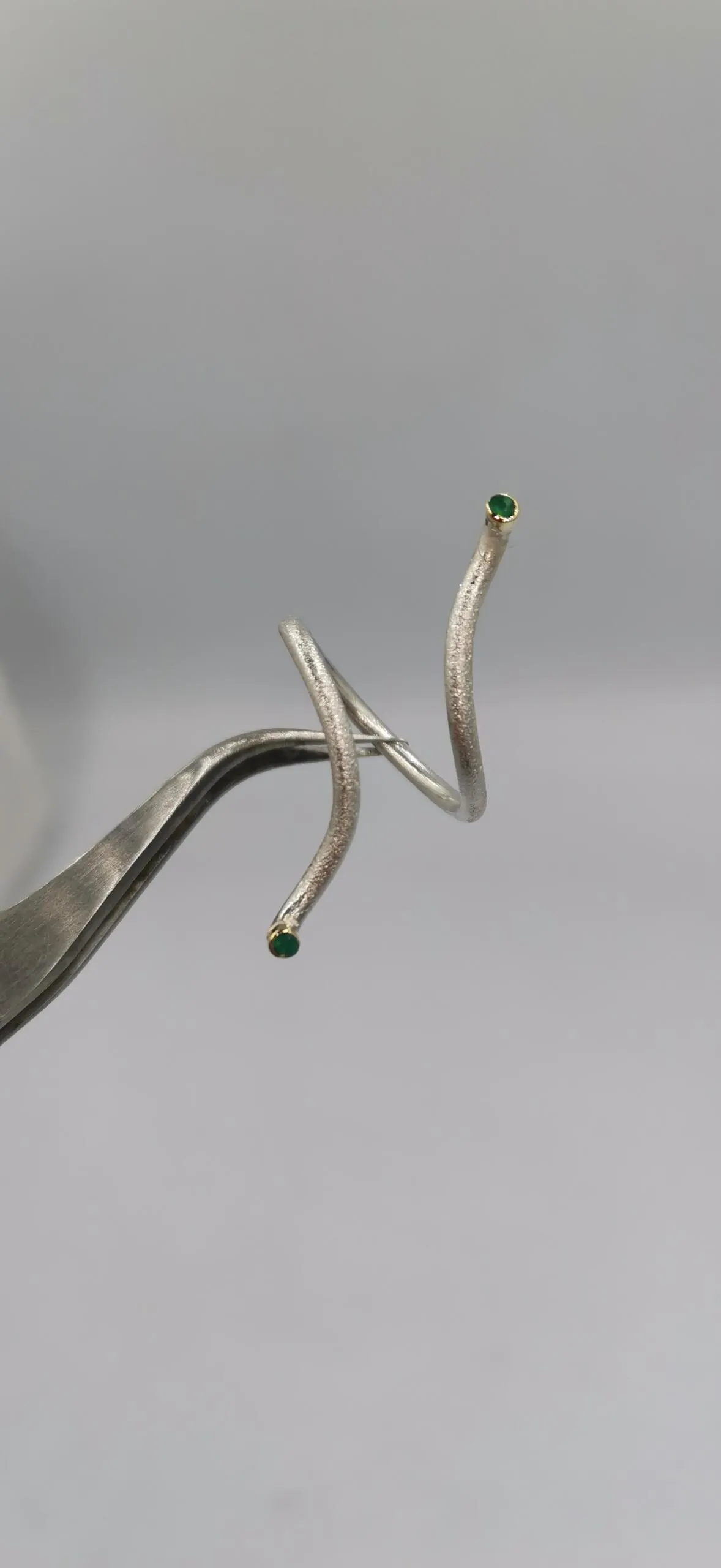 SG075 / Gold 18K and silver green onyx ring - Image 1