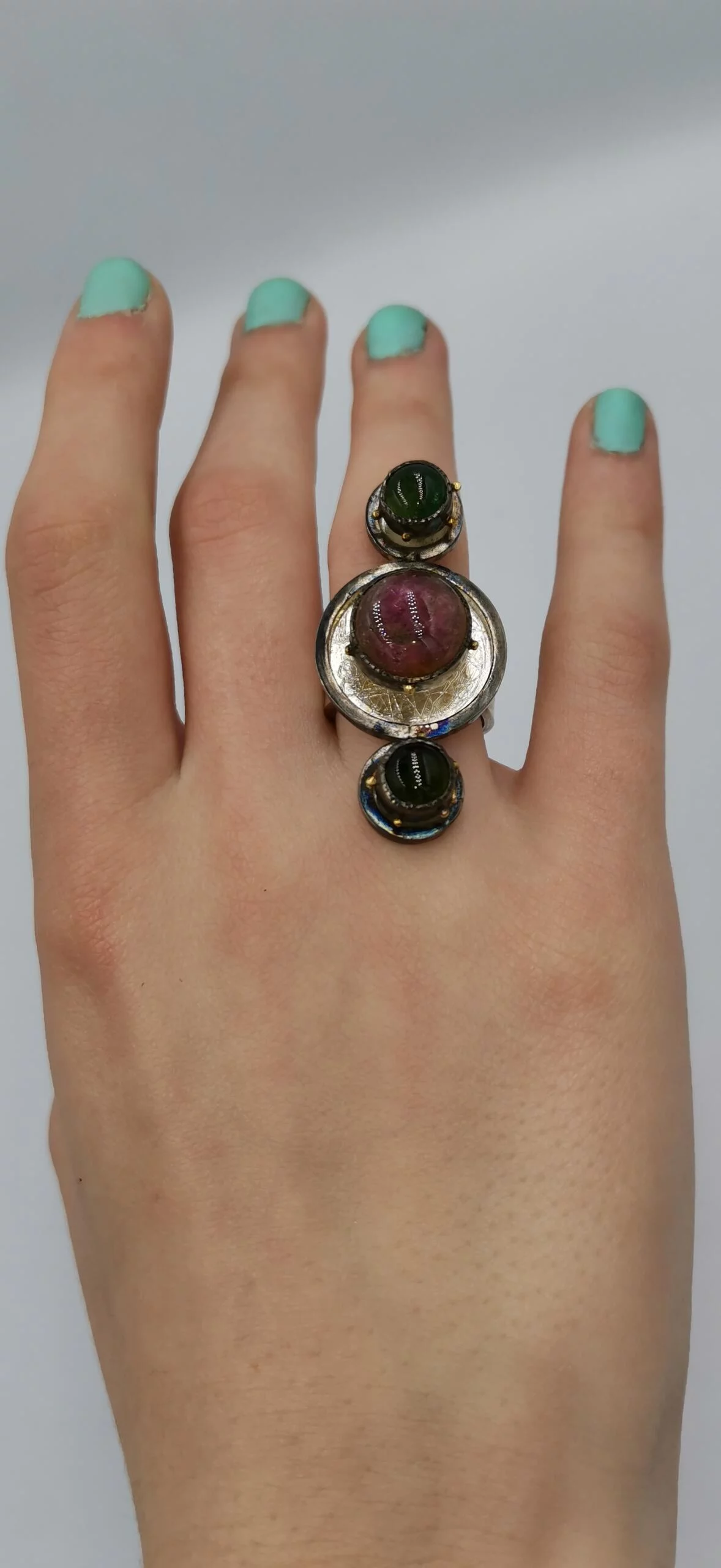 SG129 / Gold K18 and silver tourmaline ring - Image 5