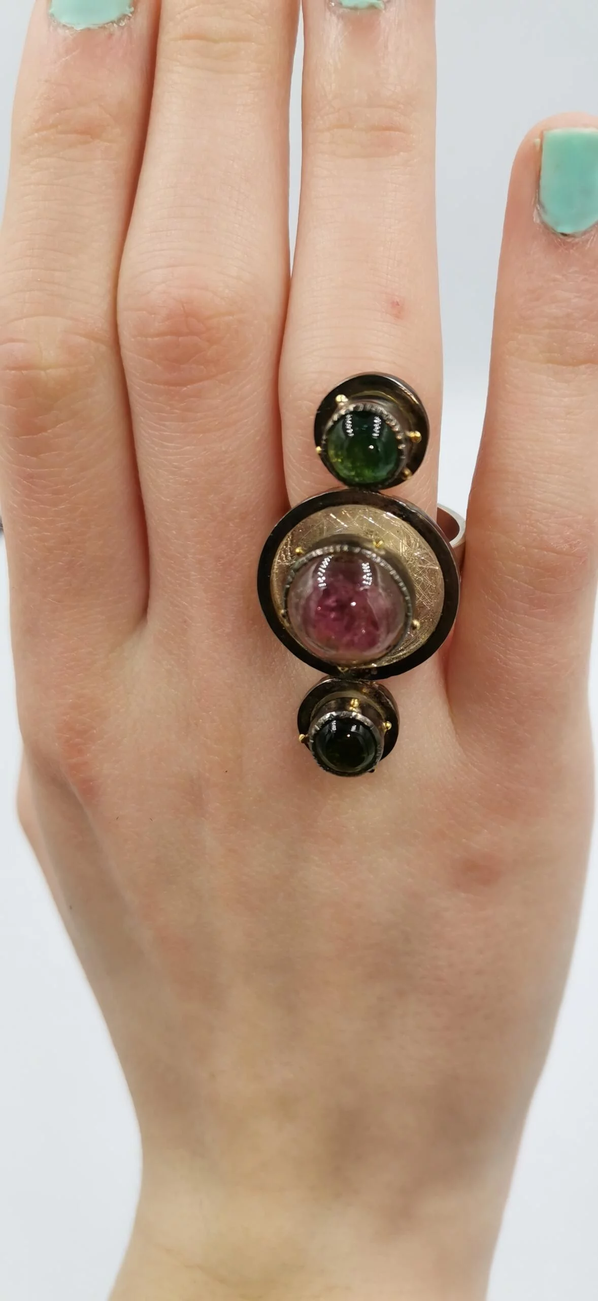 SG129 / Gold K18 and silver tourmaline ring - Image 1