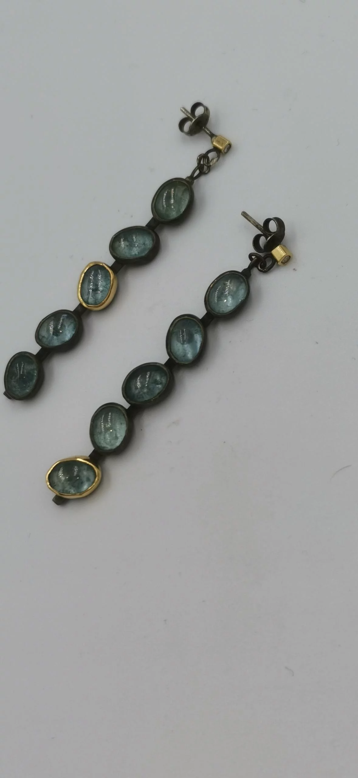 SG231 / Gold K18 and silver aqua marines , brilliants  earrings - Image 6