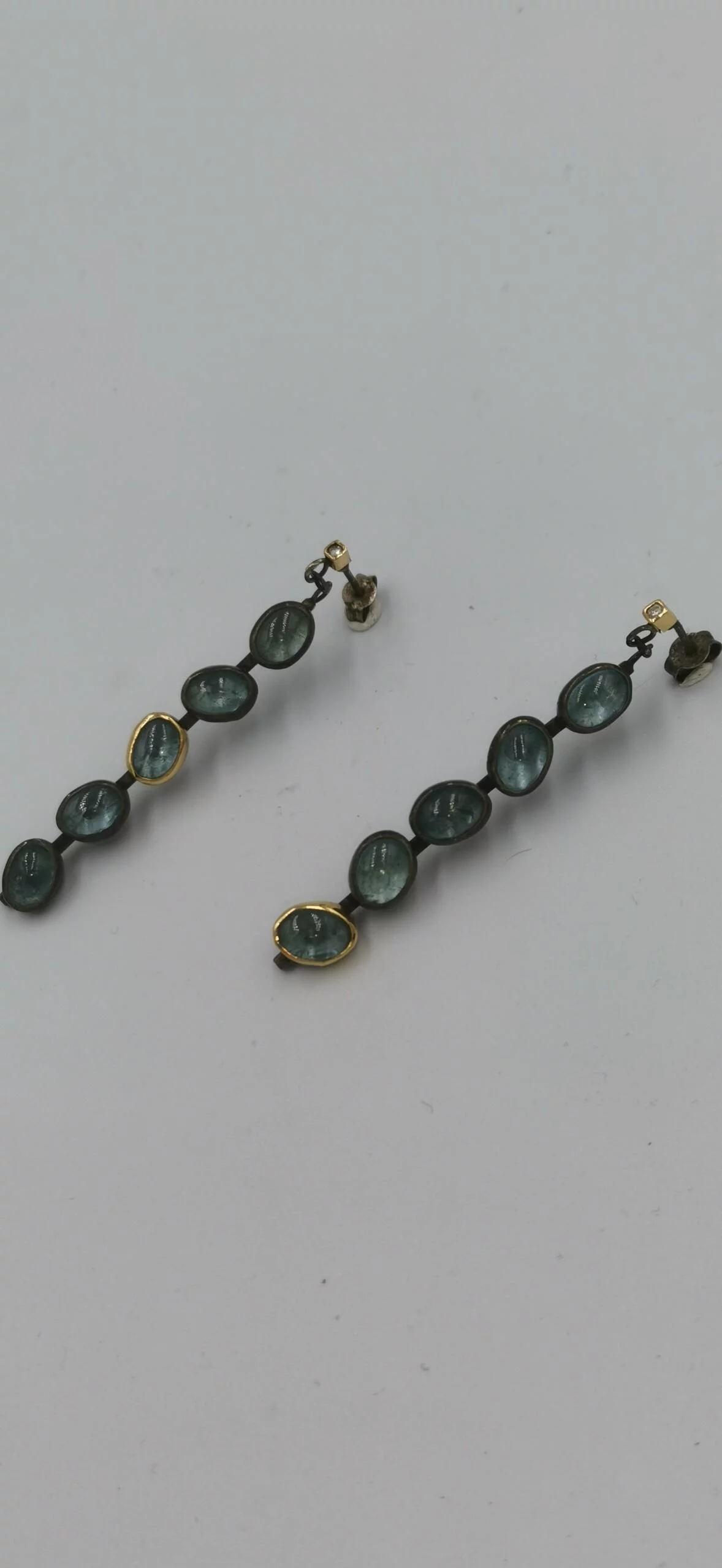 SG231 / Gold K18 and silver aqua marines , brilliants  earrings - Image 8