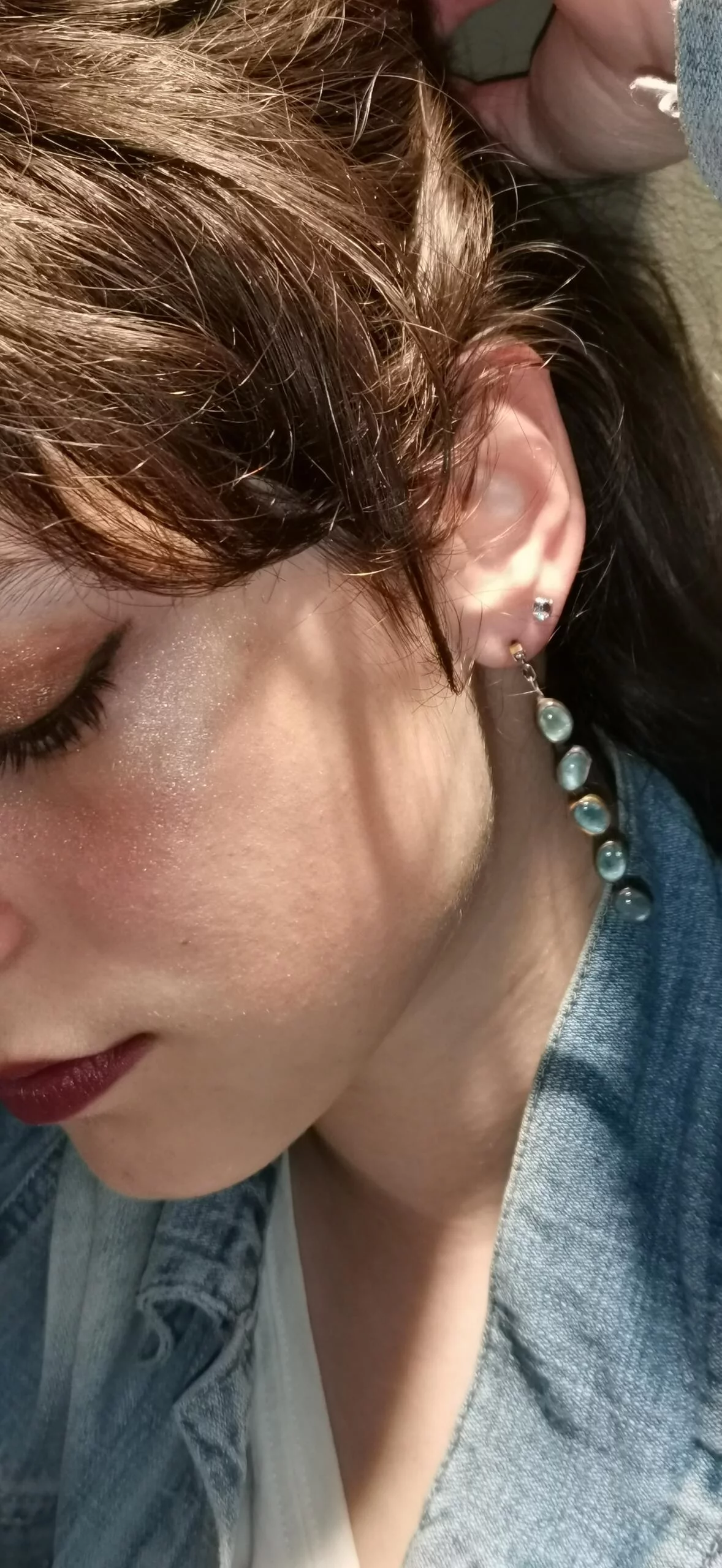 SG231 / Gold K18 and silver aqua marines , brilliants  earrings - Image 5