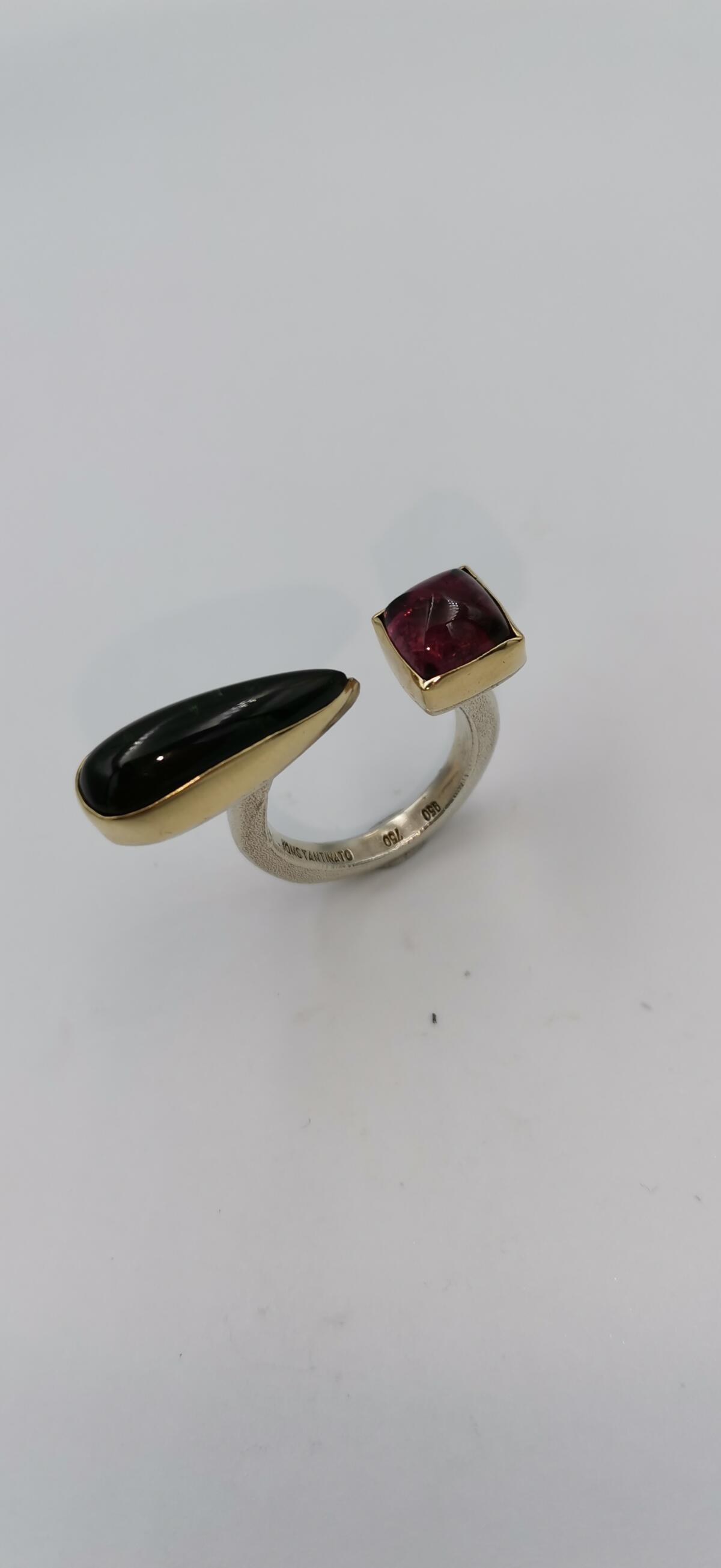 SG006 / Gold K18 and silver tourmalines ring