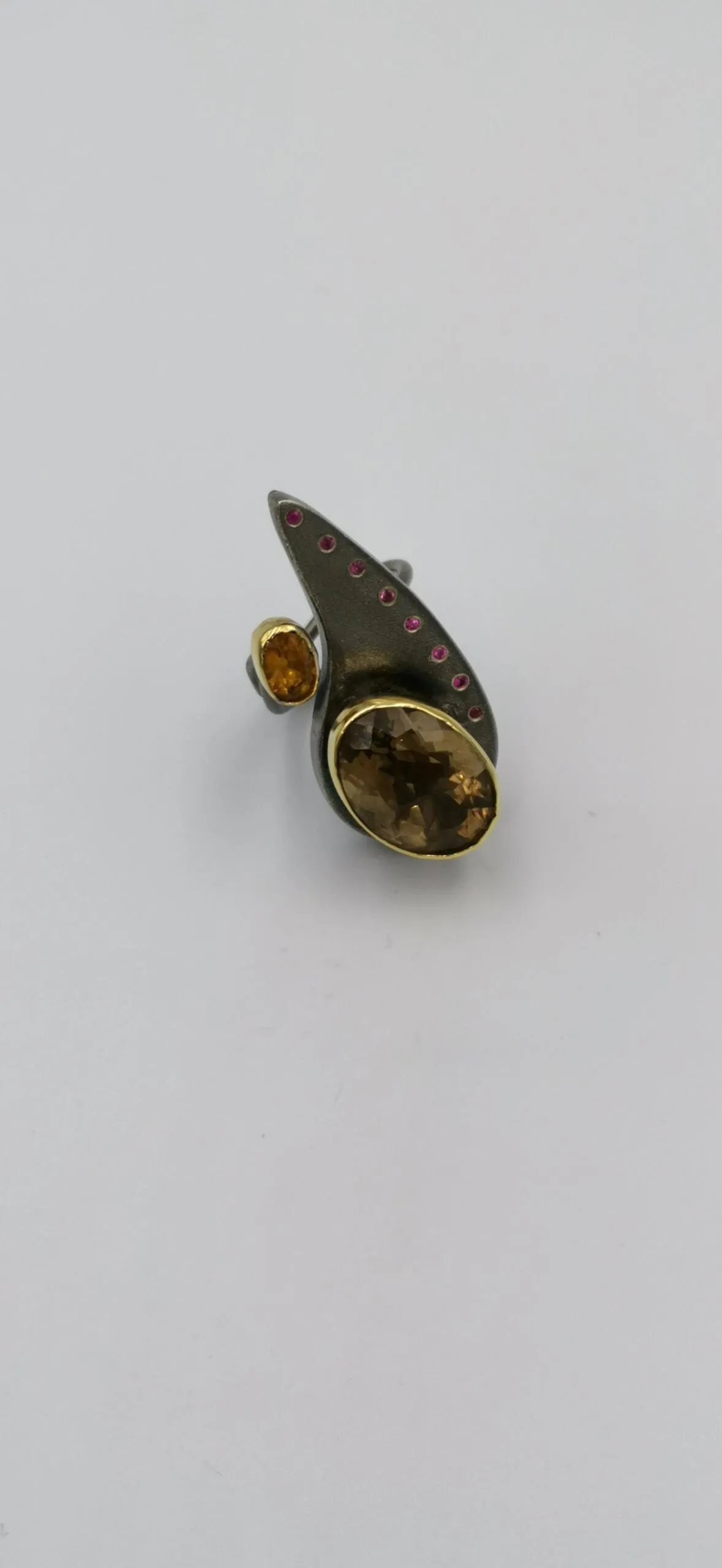 SG052 / Gold K18 and silver smoke quarz , citrin ring - Image 3