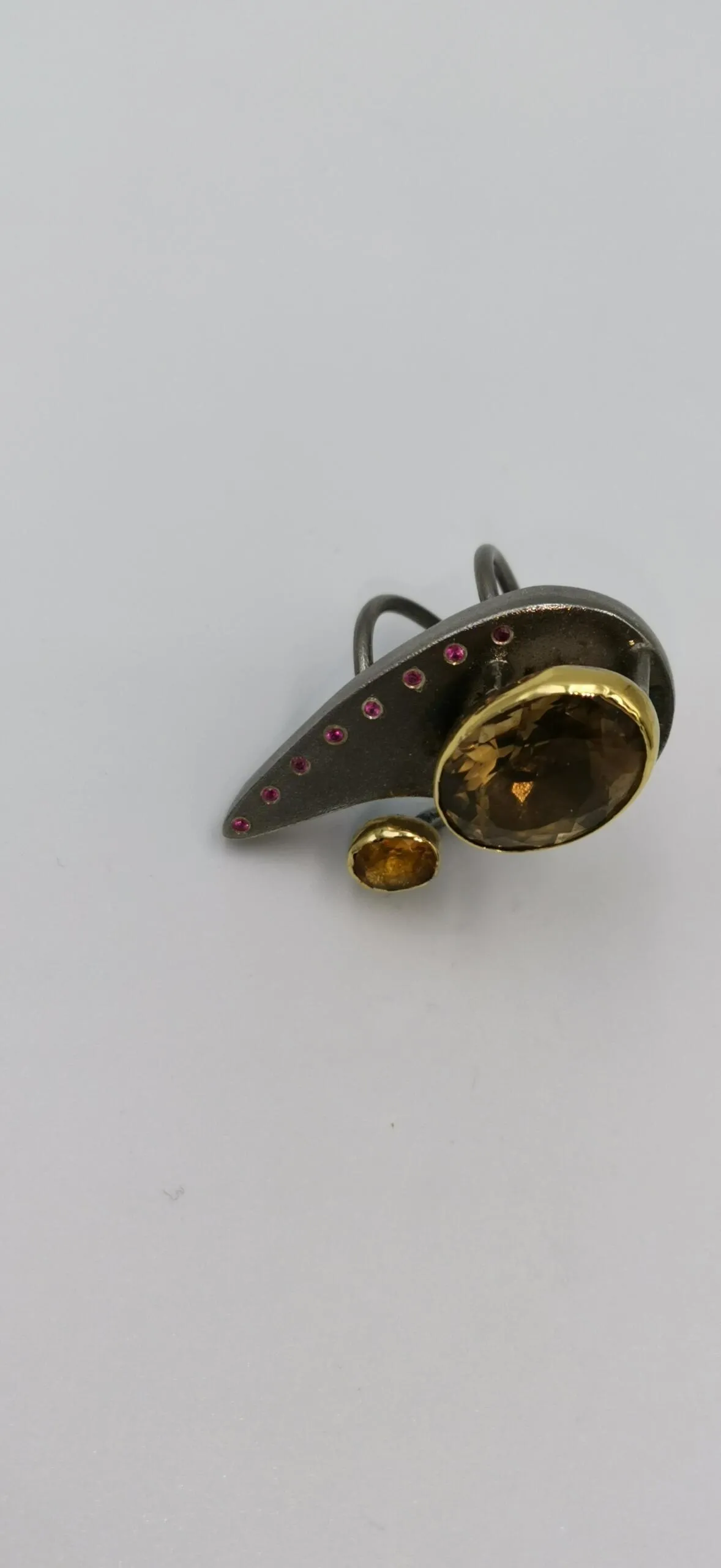 SG052 / Gold K18 and silver smoke quarz , citrin ring - Image 2