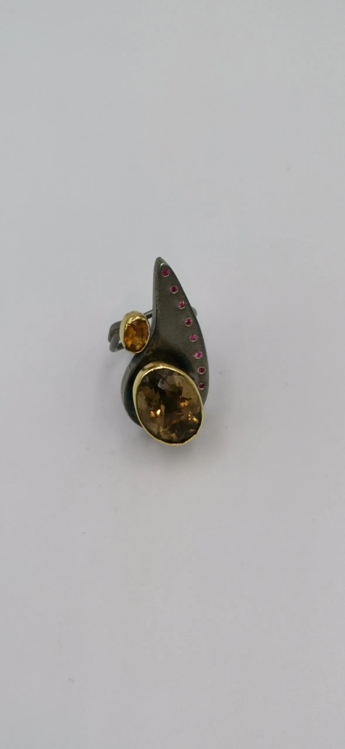 SG052 / Gold K18 and silver smoke quarz , citrin ring - Image 4