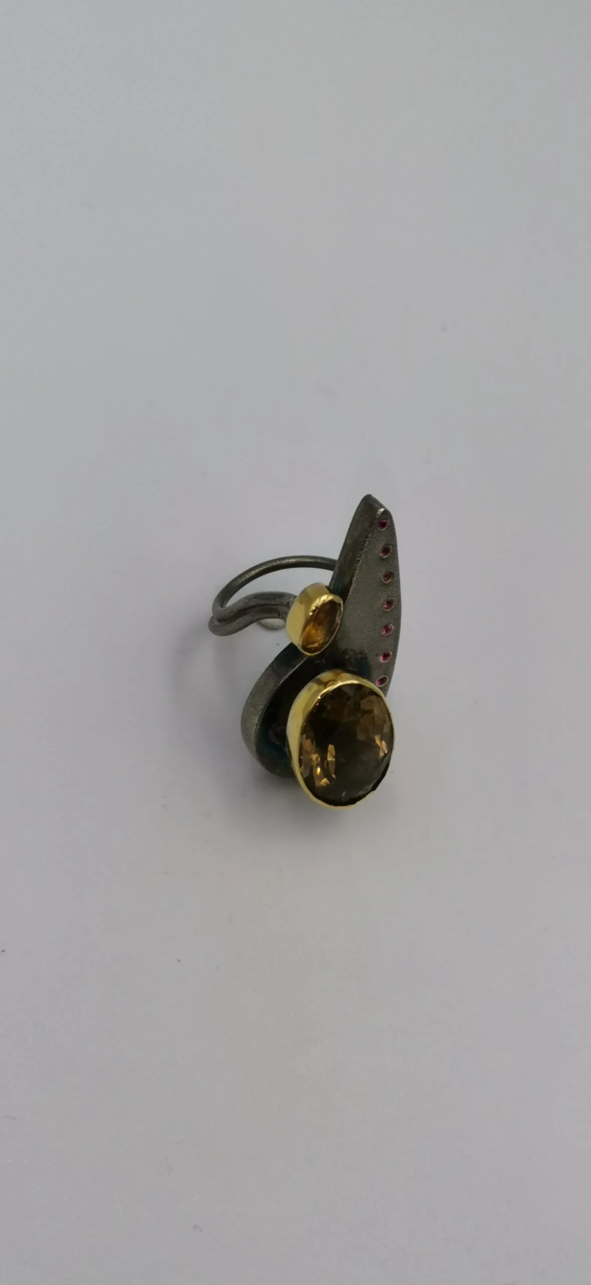 SG052 / Gold K18 and silver smoke quarz , citrin ring - Image 8