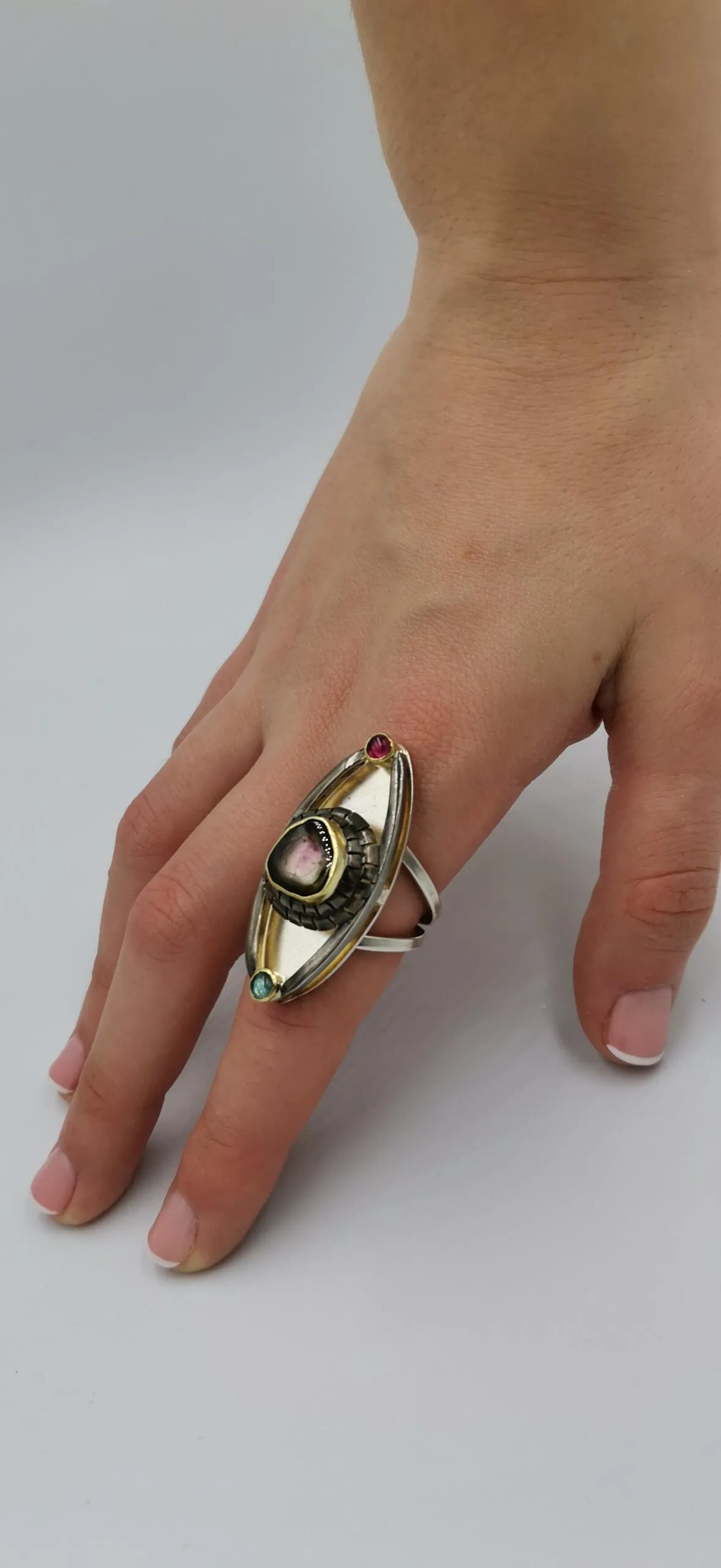 SG077 / Gold K18 and silver tourmaline ring - Image 1