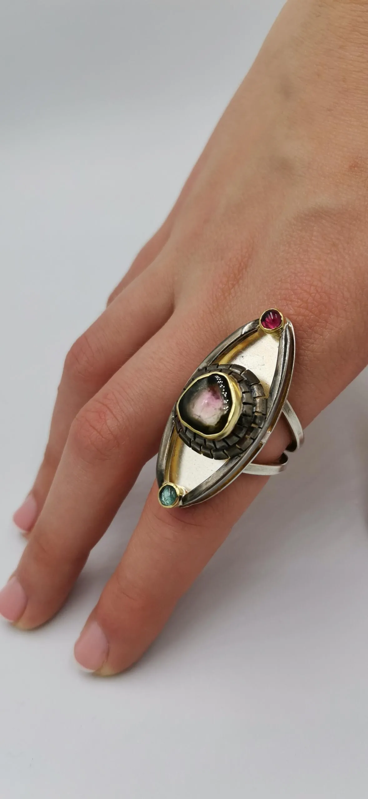 SG077 / Gold K18 and silver tourmaline ring - Image 5