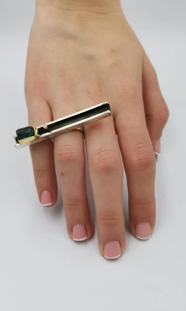 SG100 / Gold K18 and silver tourmaline, brilliant ring