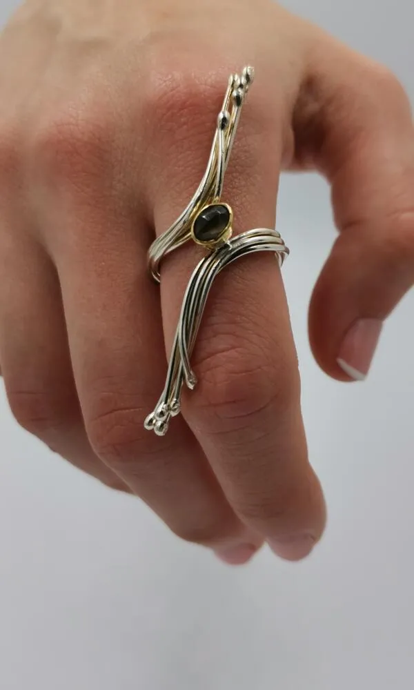 SG187 / Gold K18 and silver smoke quarz ring