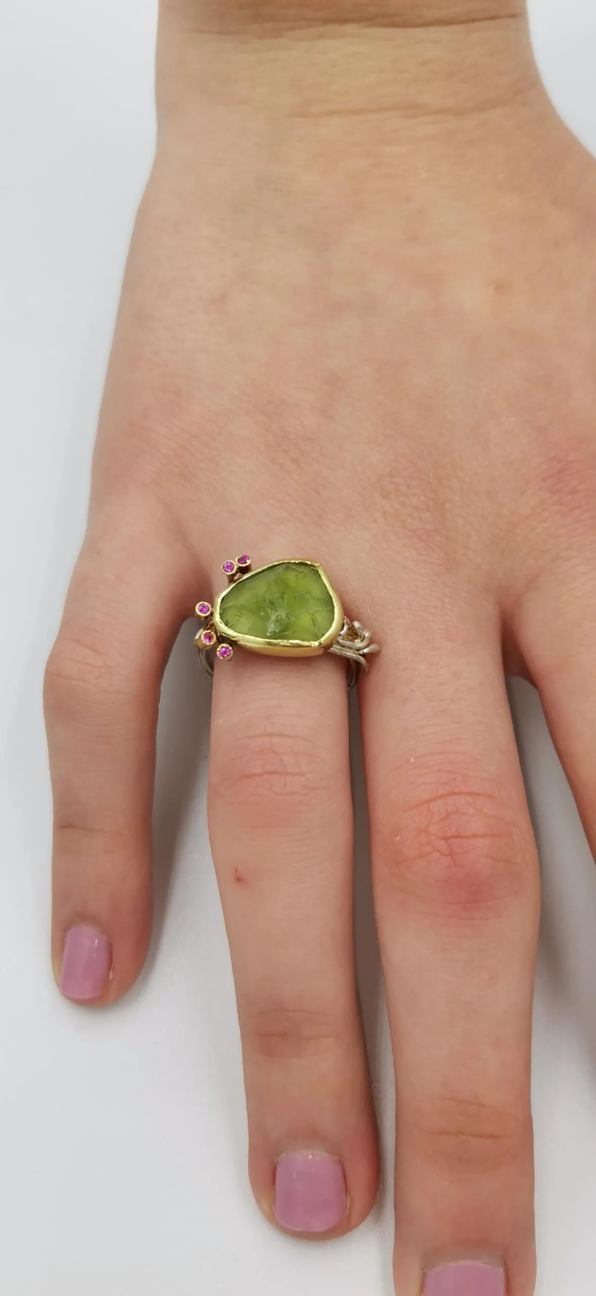 SG019 / Gold K18 and silver tourmaline , rubies ring - Image 1
