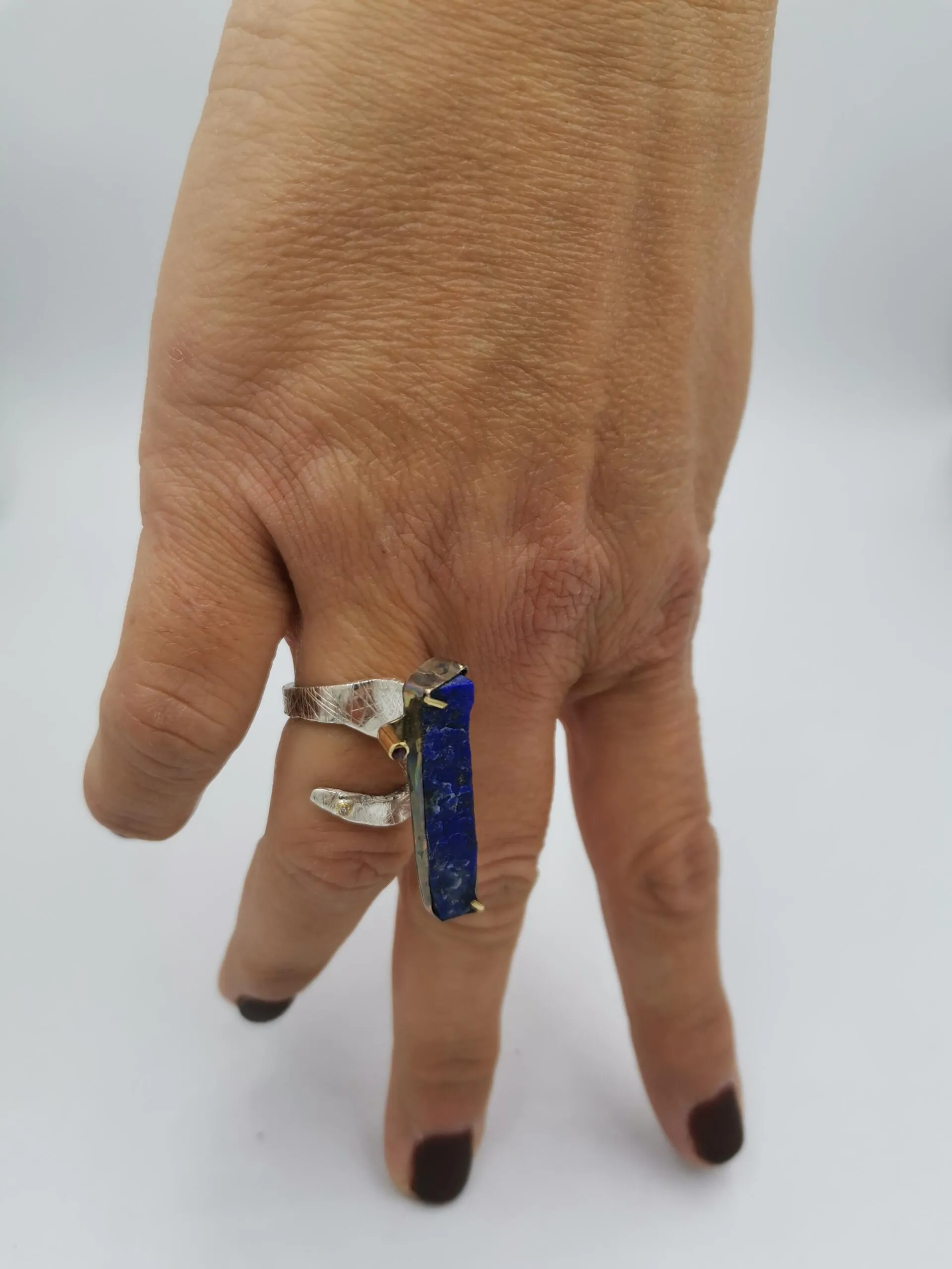SG276 / Gold K18 and silver lapis lazuli , ruby , brilliant ring - Image 4