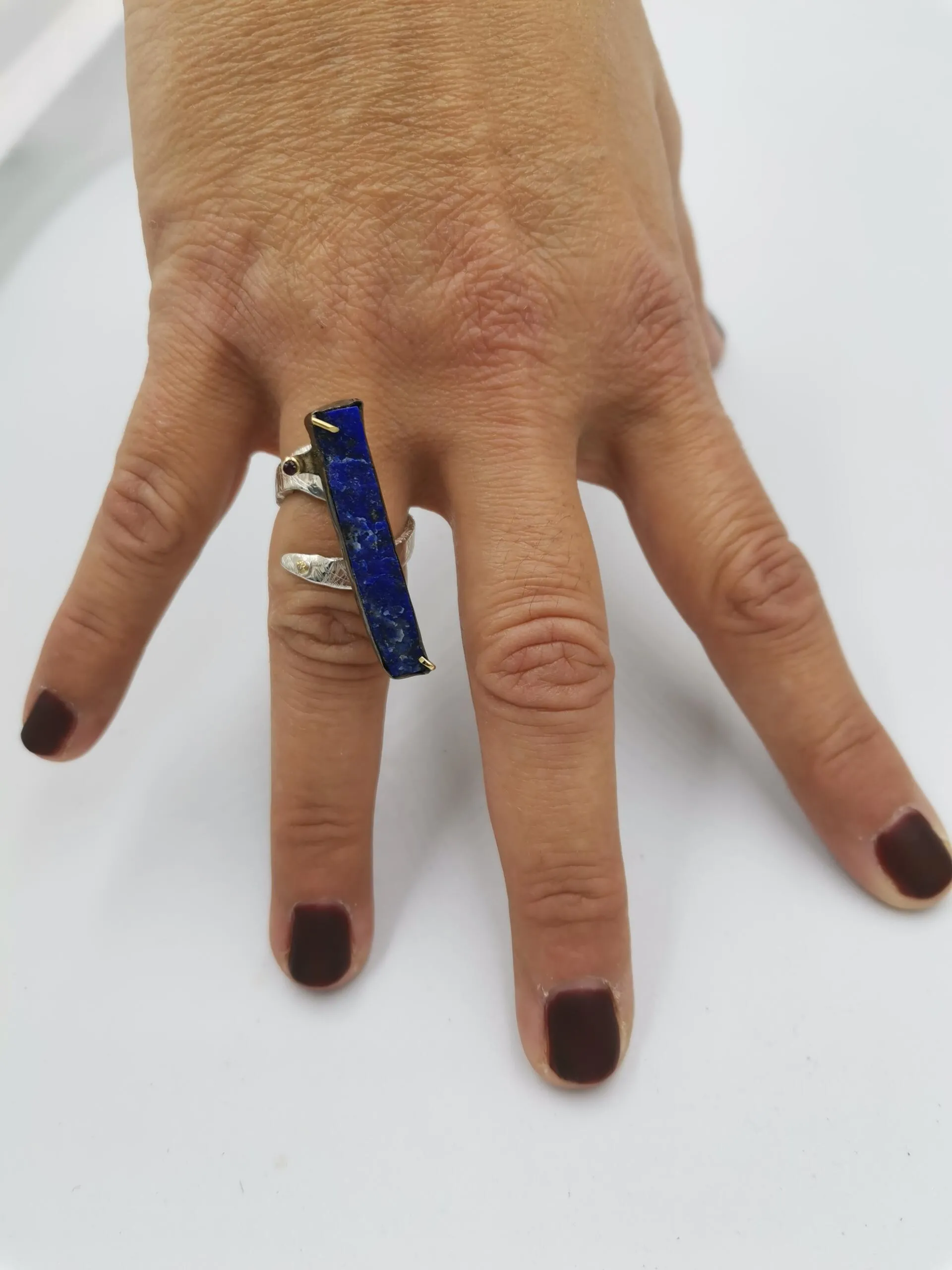 SG276 / Gold K18 and silver lapis lazuli , ruby , brilliant ring - Image 2