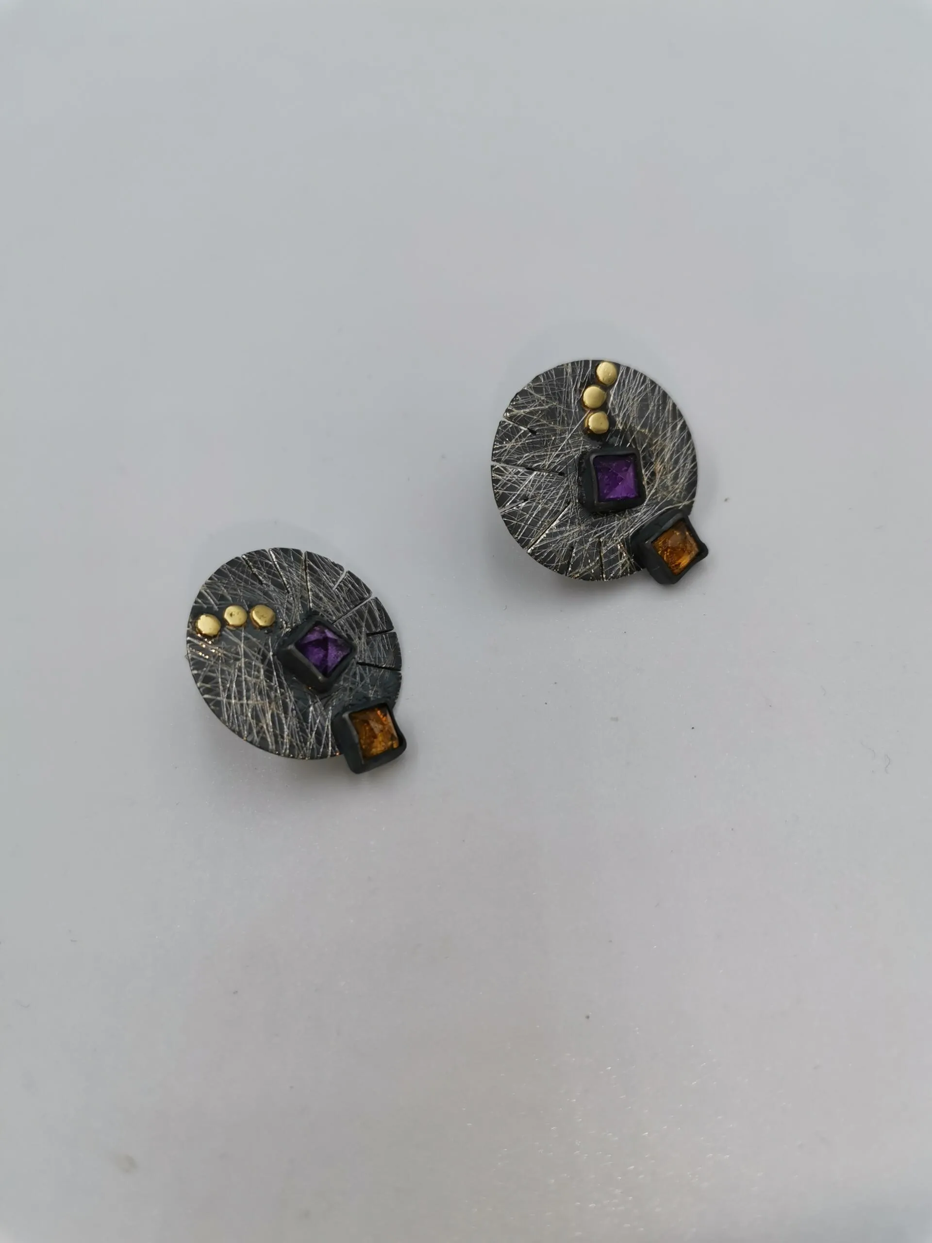 SG277 / Gold K18 and silver citrin and amethyst earrings - Image 1