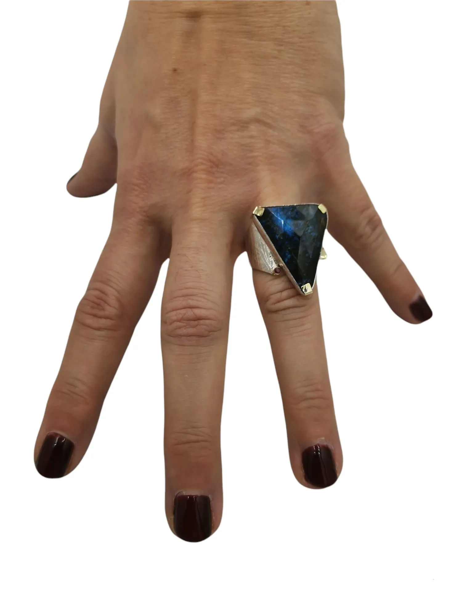 SG296 / Gold K18 and silver labradorite , ruby ring - Image 2