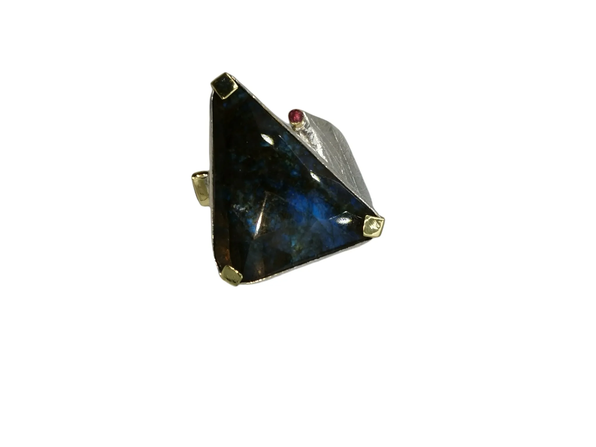 SG296 / Gold K18 and silver labradorite , ruby ring - Image 5