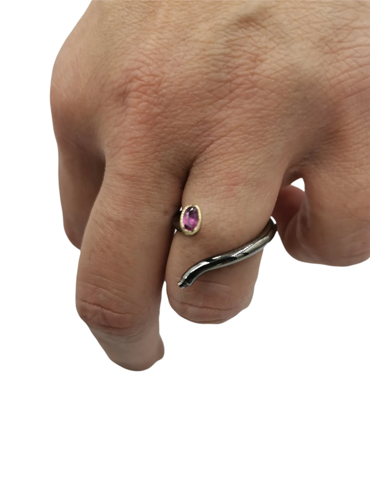 SG300 / Gold K18 and silver tourmaline , brilliant ring - Image 1