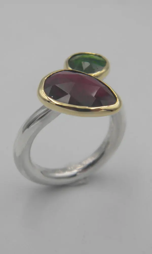 SG333 / Gold K18 and silver tourmaline ring