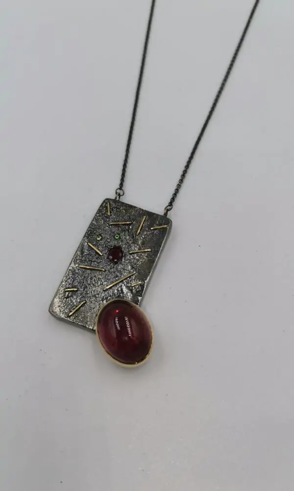 SG355 / Gold K18 and silver 950 tourmaline,ruby,tsavorites pendant