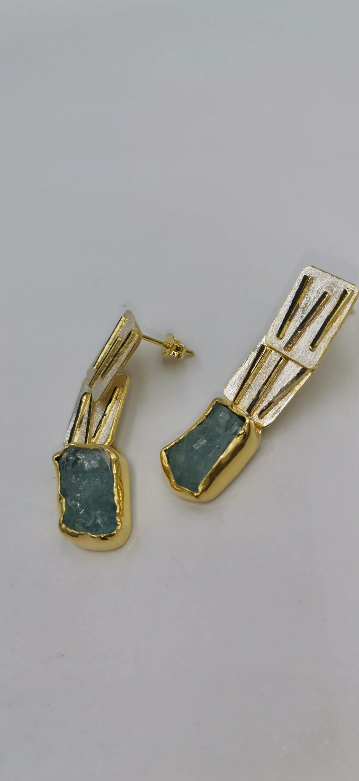 S865 / Silver aqua marine earrings - Image 2