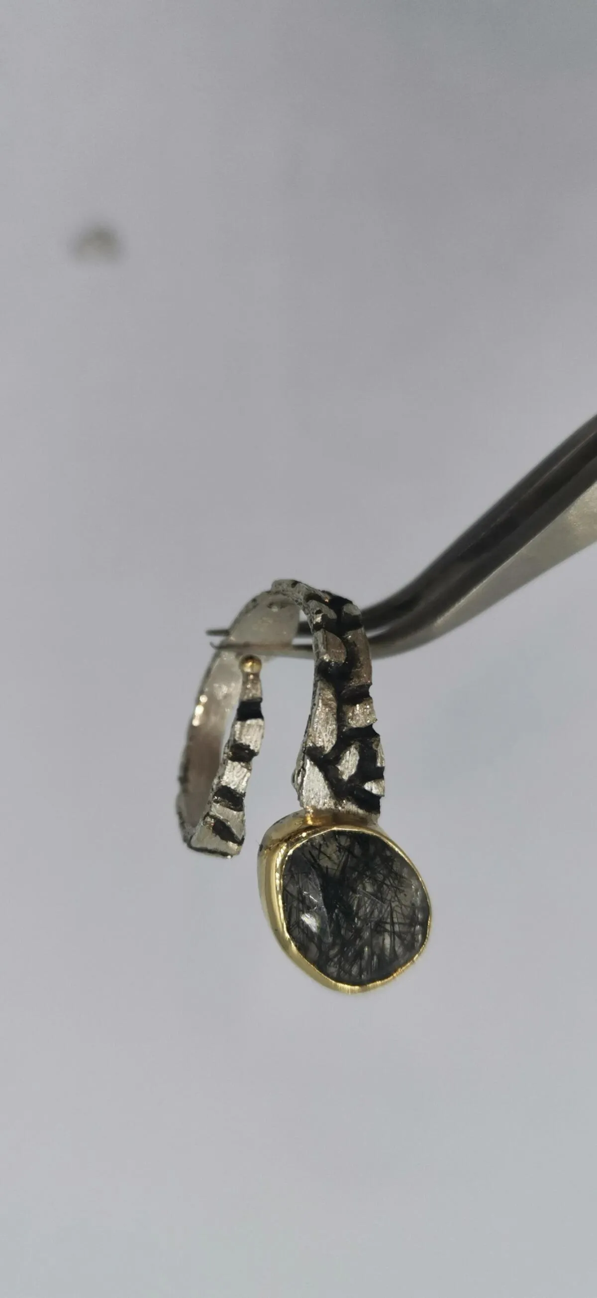 SG382 / Gold K18 and silver black rutilated quarz ring - Image 4