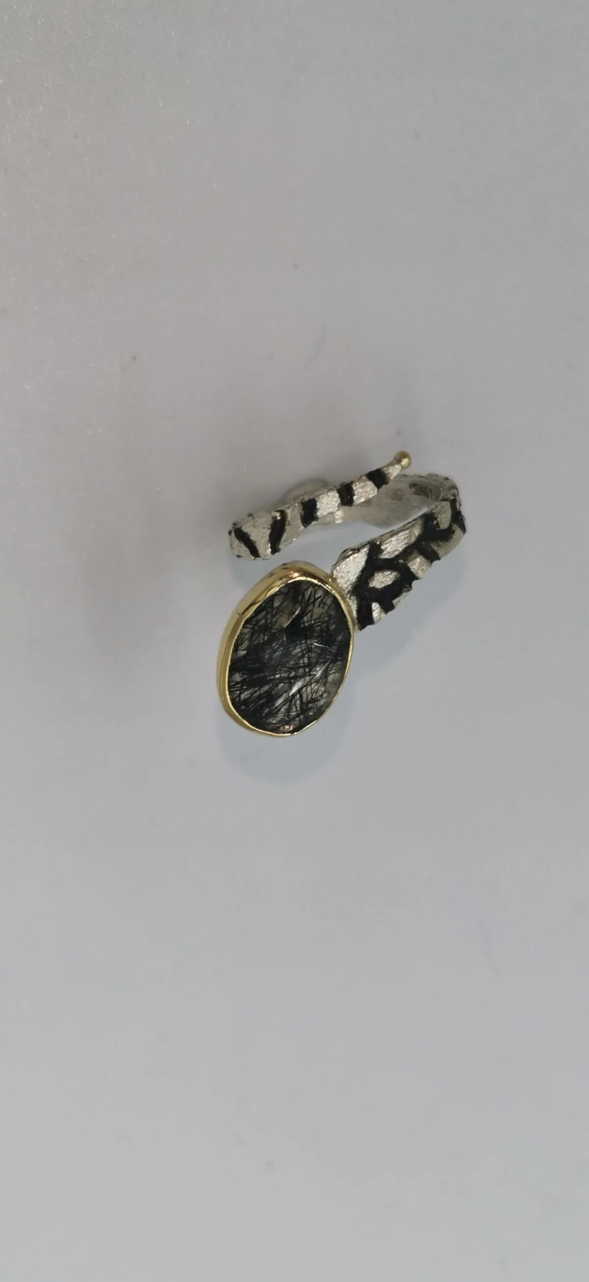 SG382 / Gold K18 and silver black rutilated quarz ring - Image 5