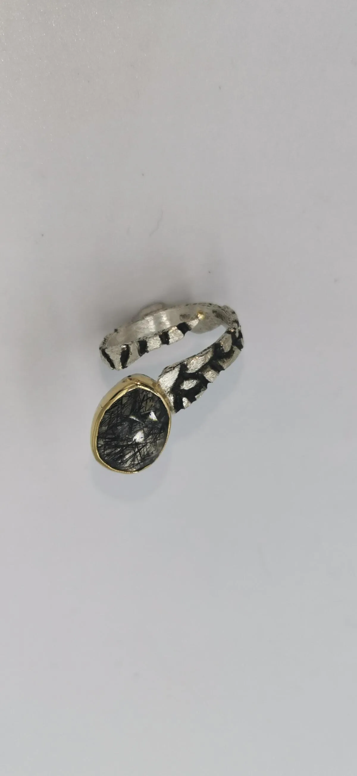 SG382 / Gold K18 and silver black rutilated quarz ring - Image 7