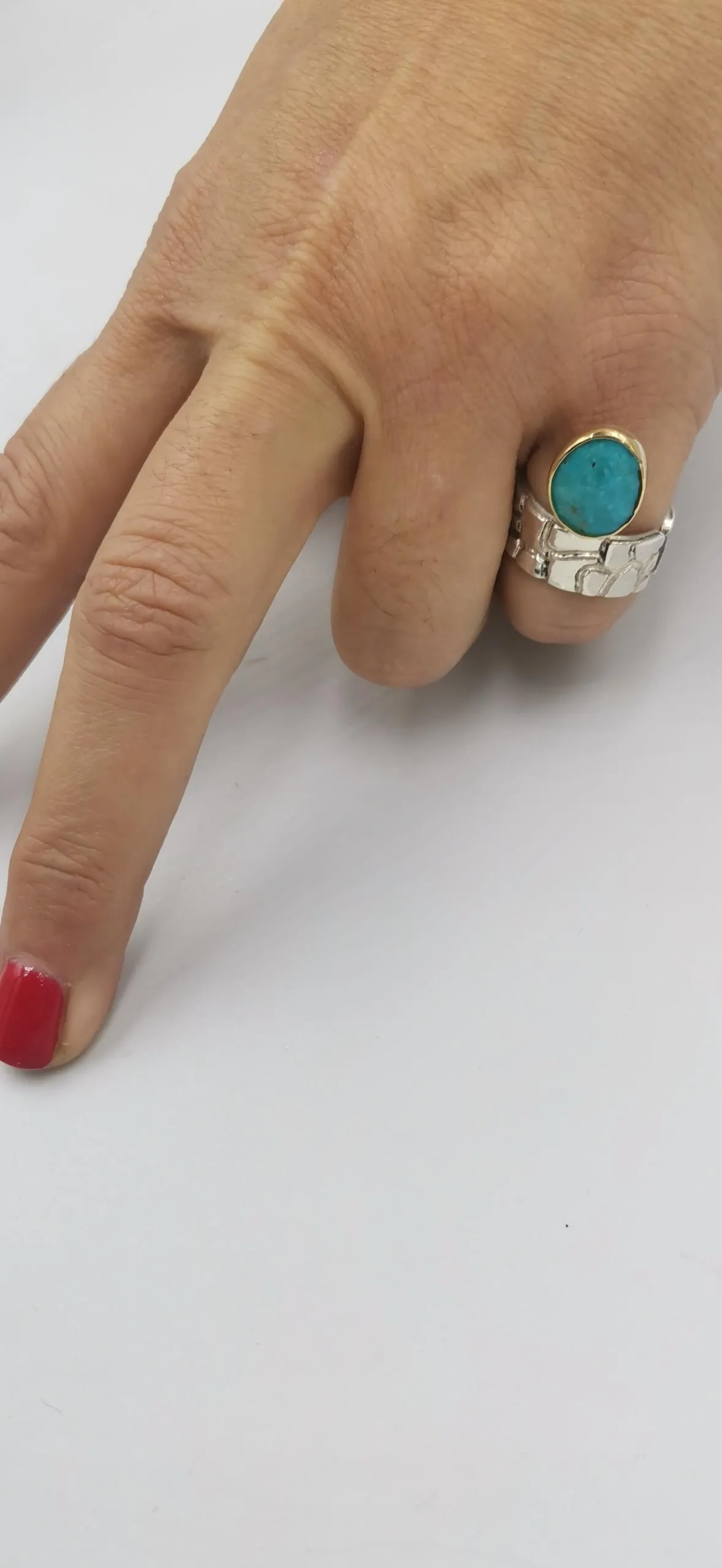 SG383 / Gold K18 and silver turquoise ring - Image 1