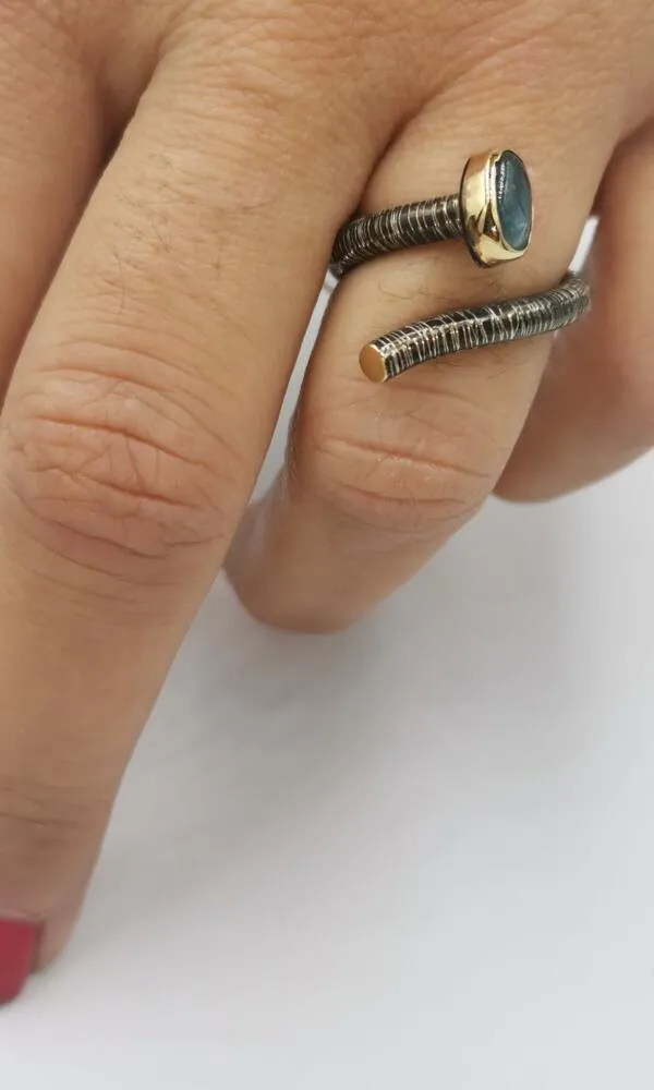SG387 / Gold K18 and silver aqua marine ring