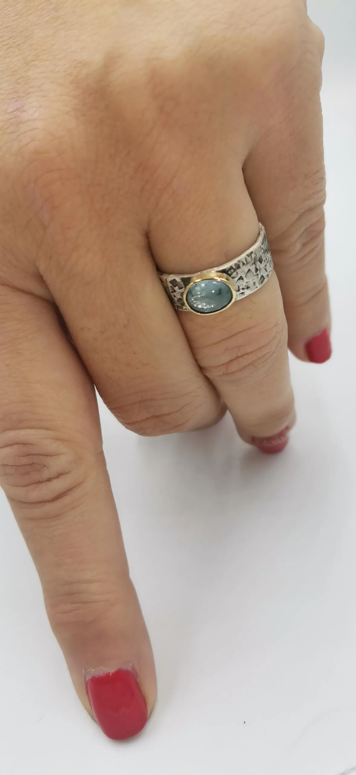 SG389 / Gold K18 and silver aqua marine ring - Image 5