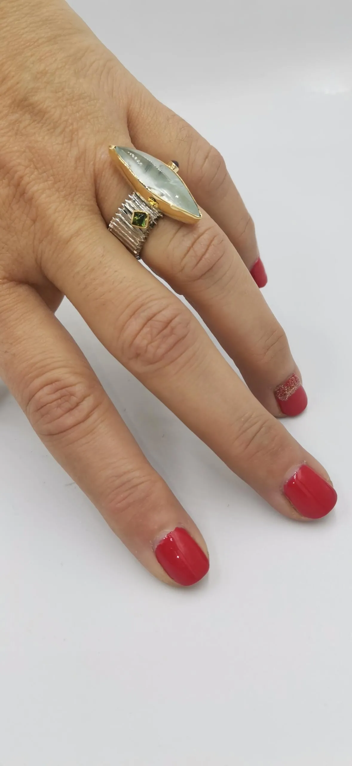 SG360 / Gold K18 and silver aqua marine and tourmalines ring - Image 1