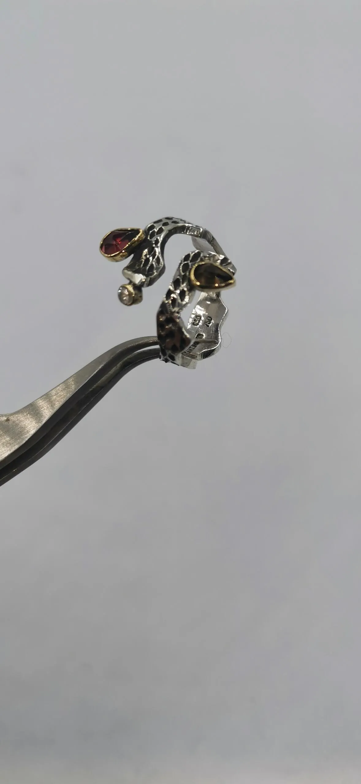 SG386 / Gold K18 and silver tourmaline , smoke quarz and sapphire ring - Image 3