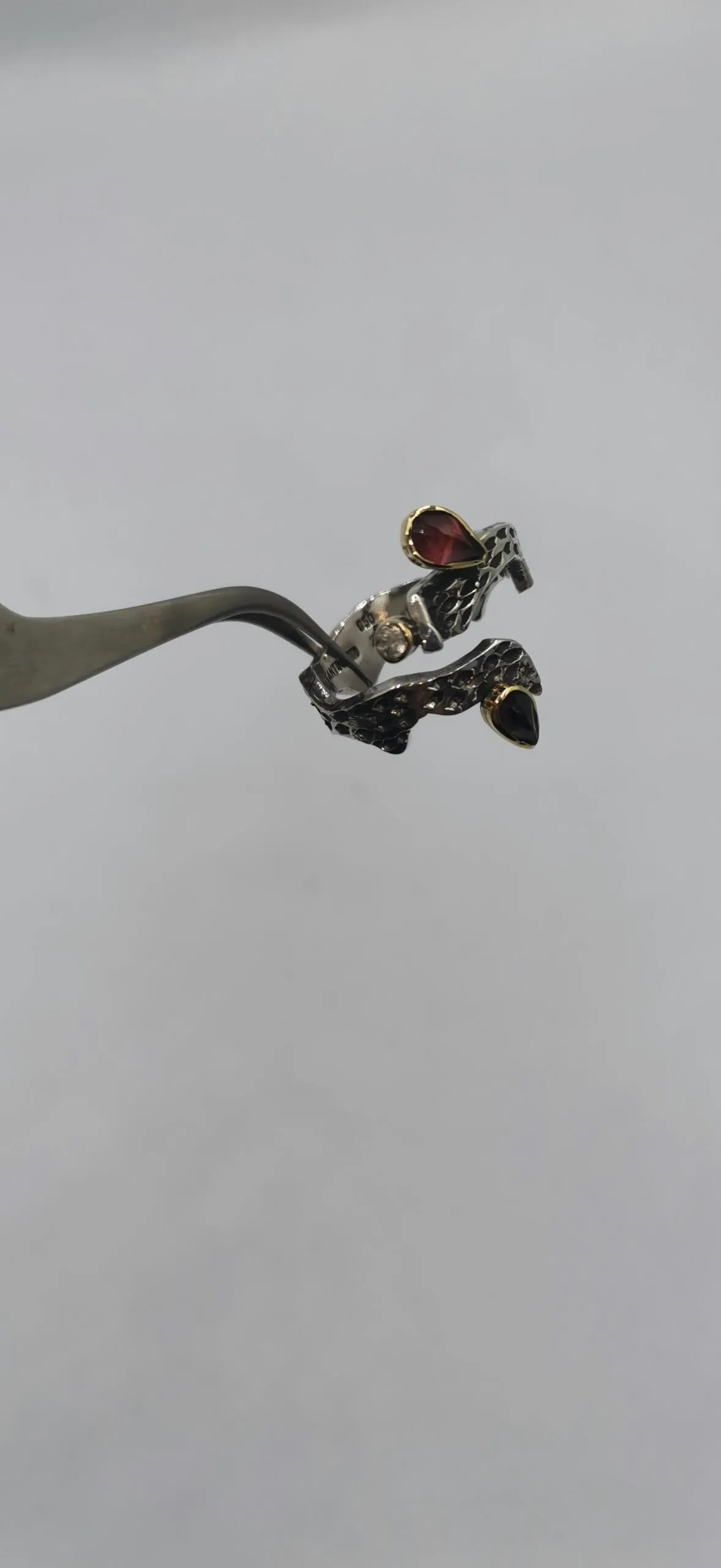 SG386 / Gold K18 and silver tourmaline , smoke quarz and sapphire ring - Image 4