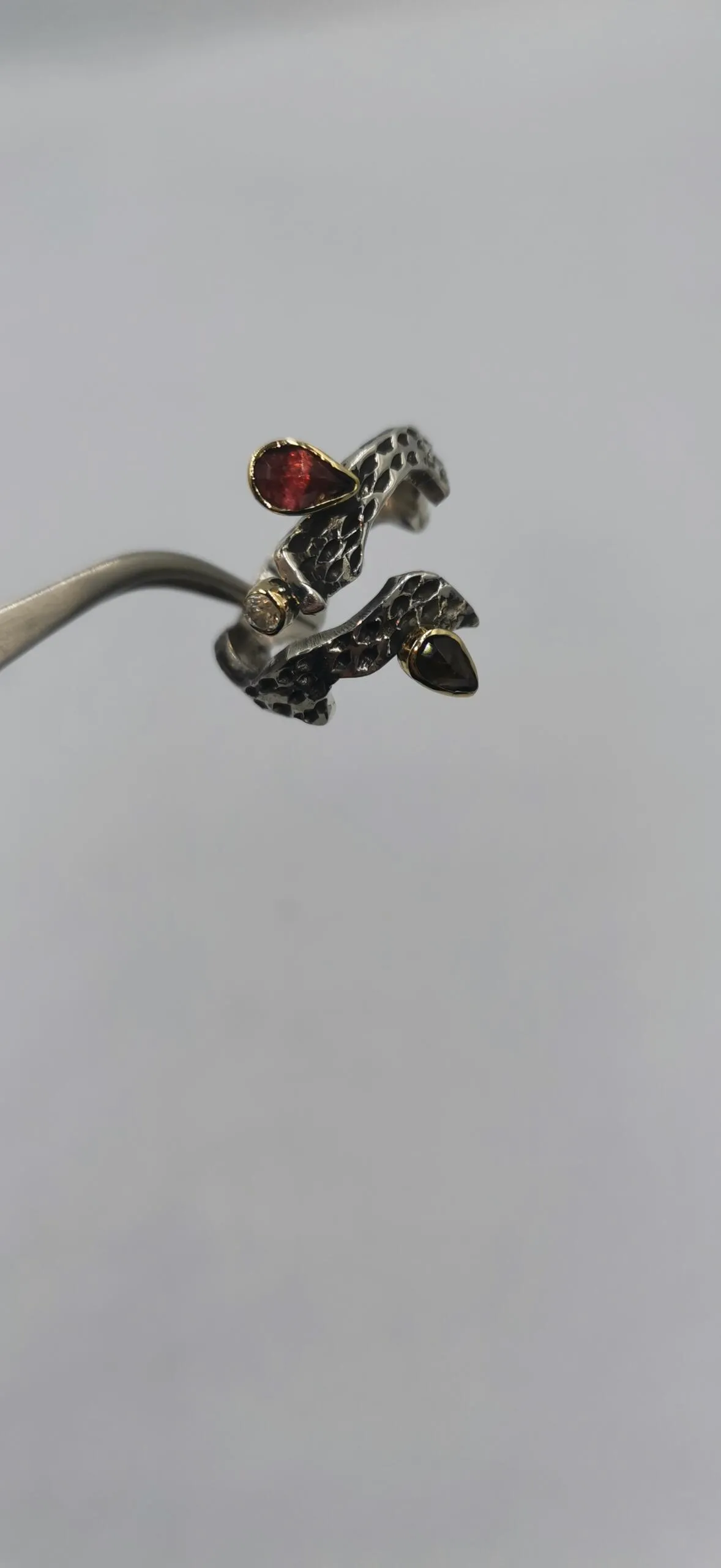 SG386 / Gold K18 and silver tourmaline , smoke quarz and sapphire ring - Image 6
