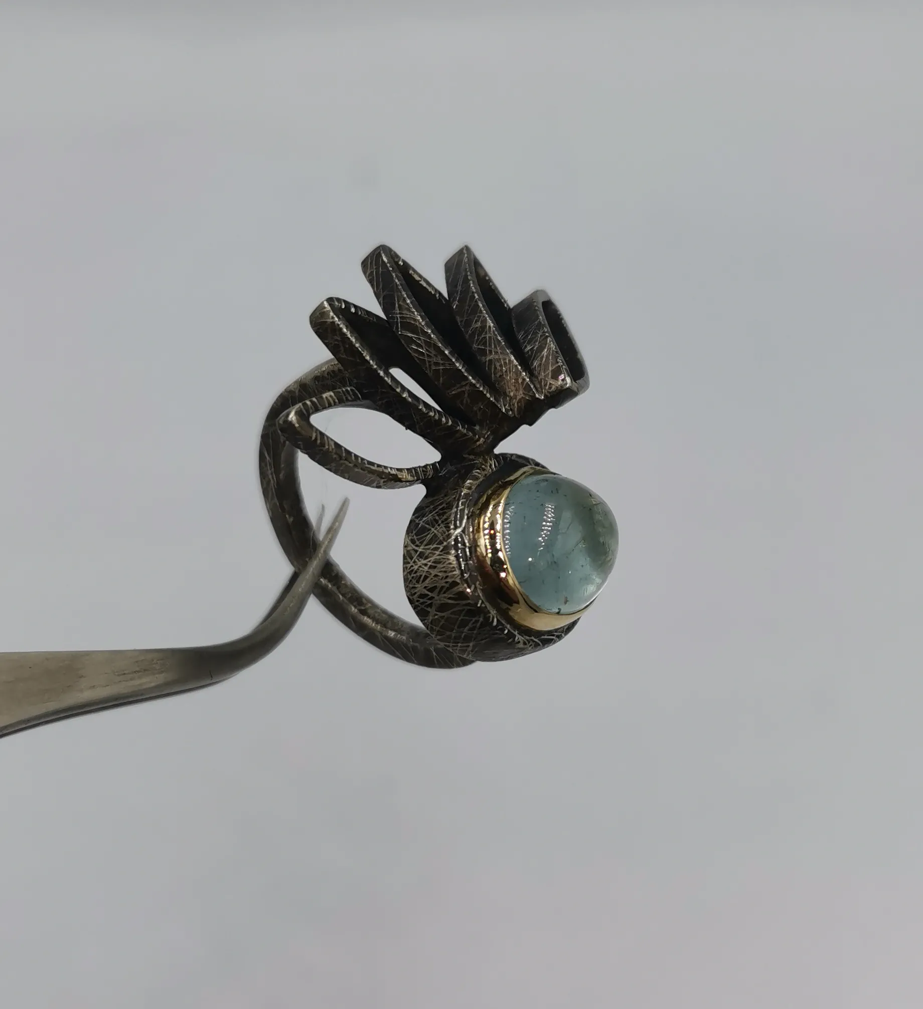 SG405 / Gold K18 and silver aqua marine ring - Image 1