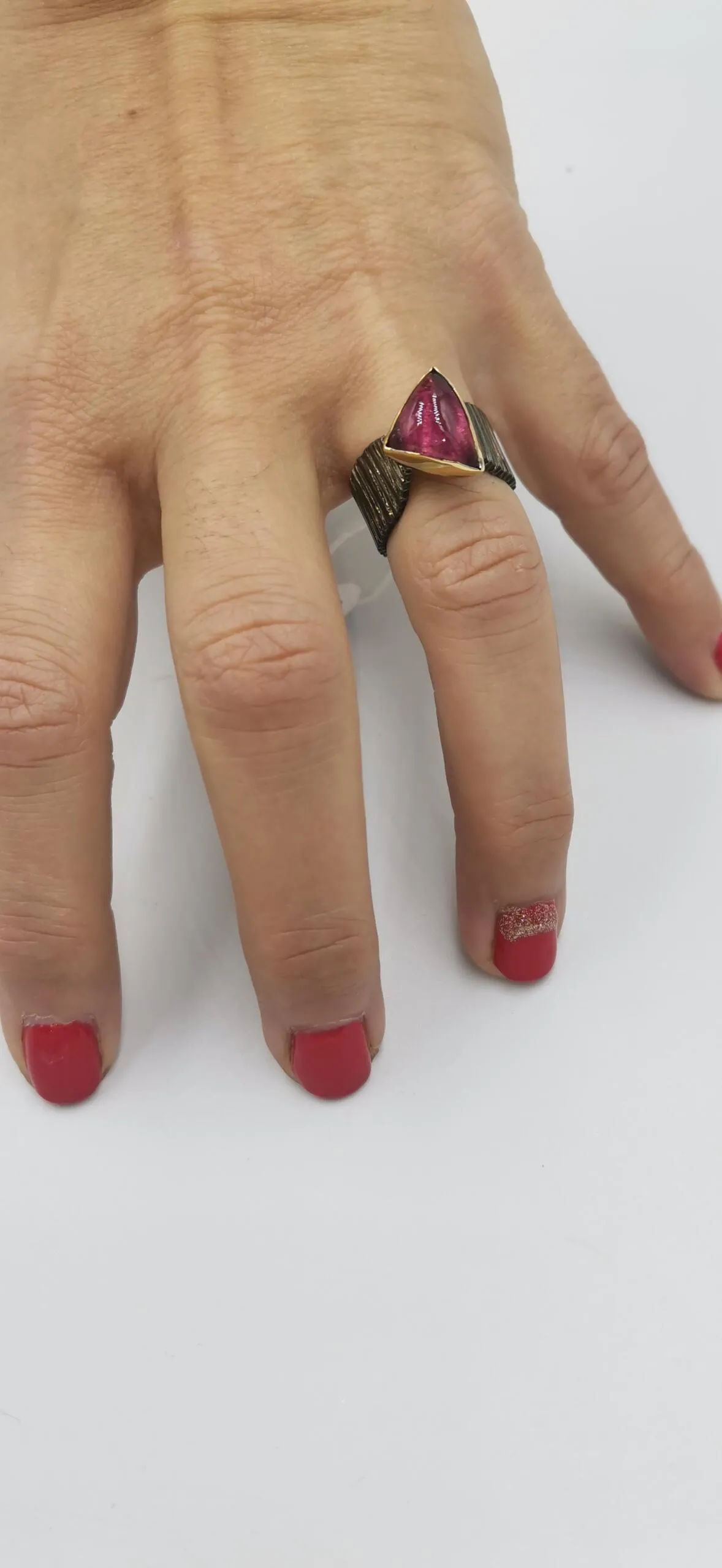 SG366 / Gold K18 and silver tourmaline ring - Image 1