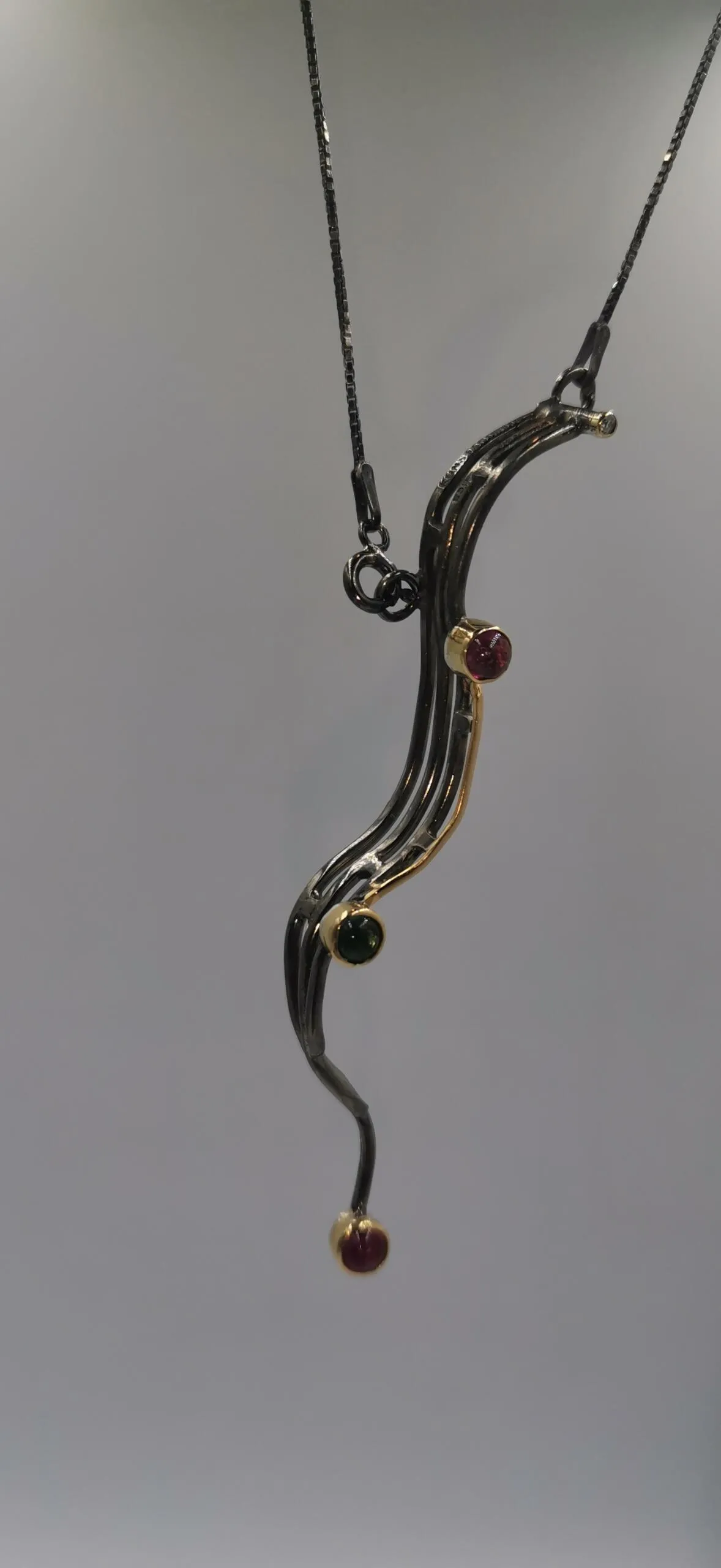 SG438 / Gold K18 and silver tourmaline , brilliant pendant - Image 1