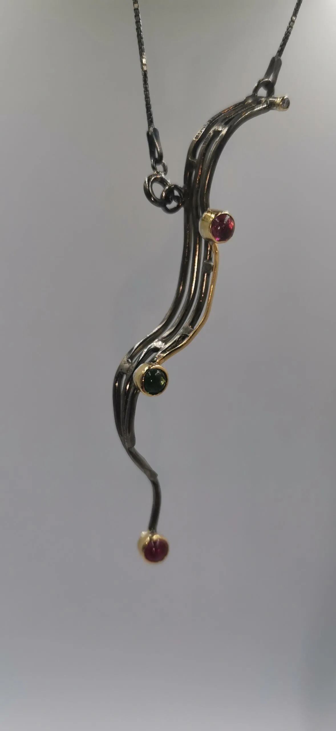 SG438 / Gold K18 and silver tourmaline , brilliant pendant - Image 2