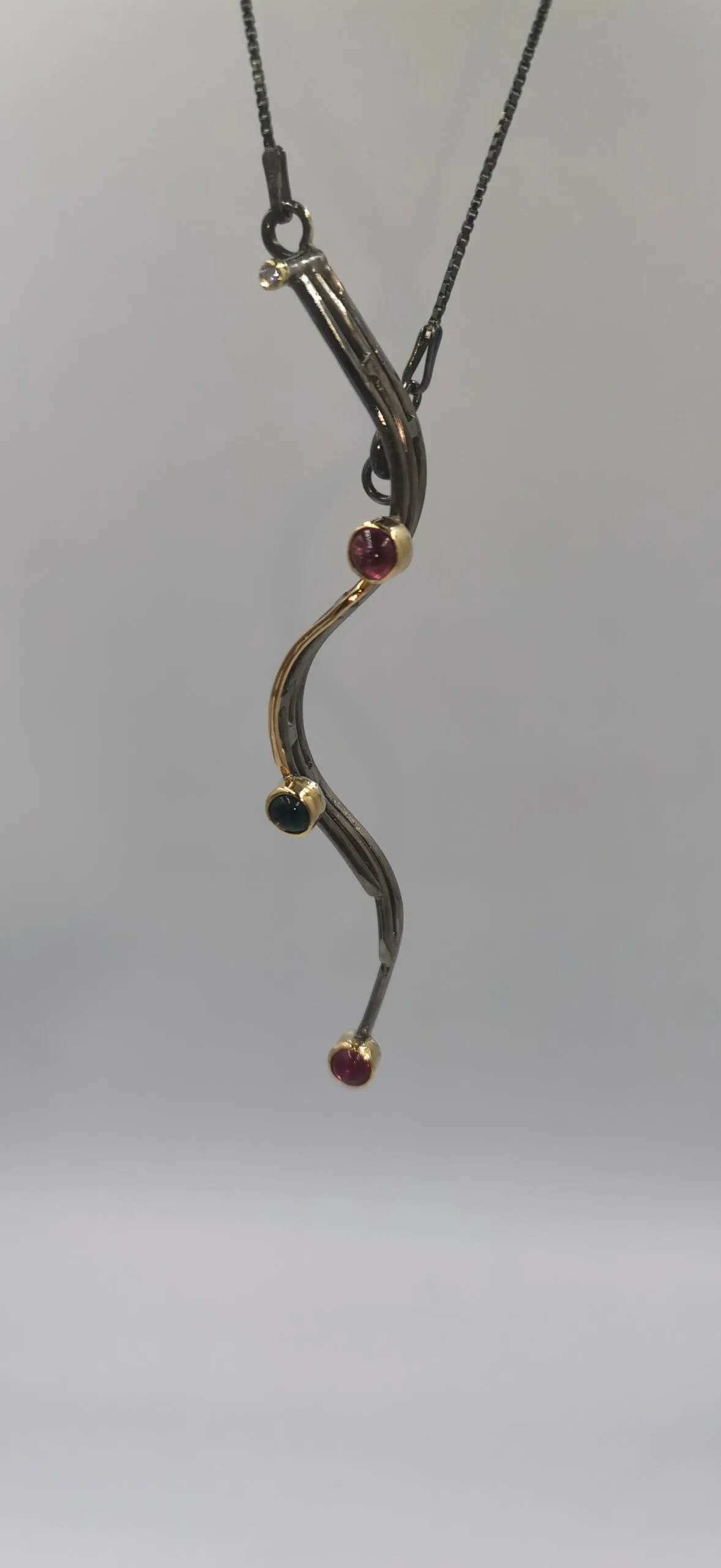SG438 / Gold K18 and silver tourmaline , brilliant pendant - Image 3