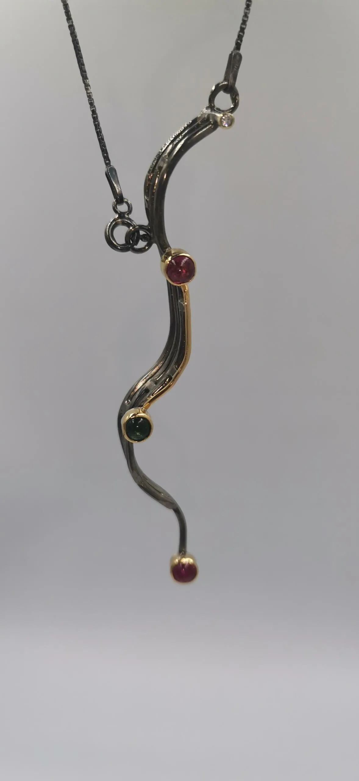 SG438 / Gold K18 and silver tourmaline , brilliant pendant - Image 4