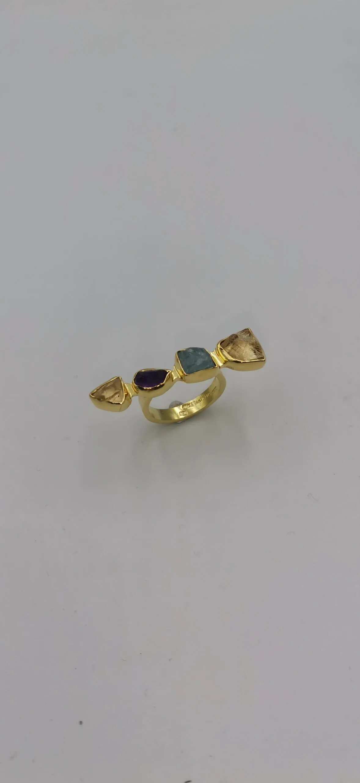 S911 / Silver citrin , aqua marine , amethyst ring - Image 1