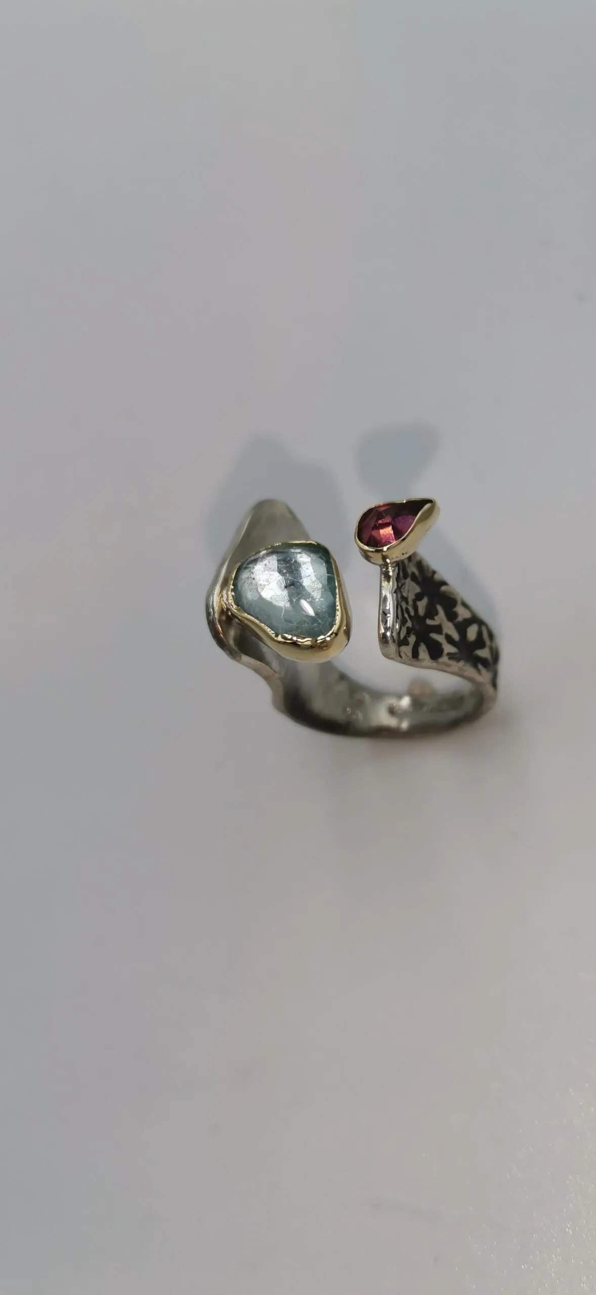 SG400/ Gold K18 and silver blue topaz , tourmaline ring - Image 4