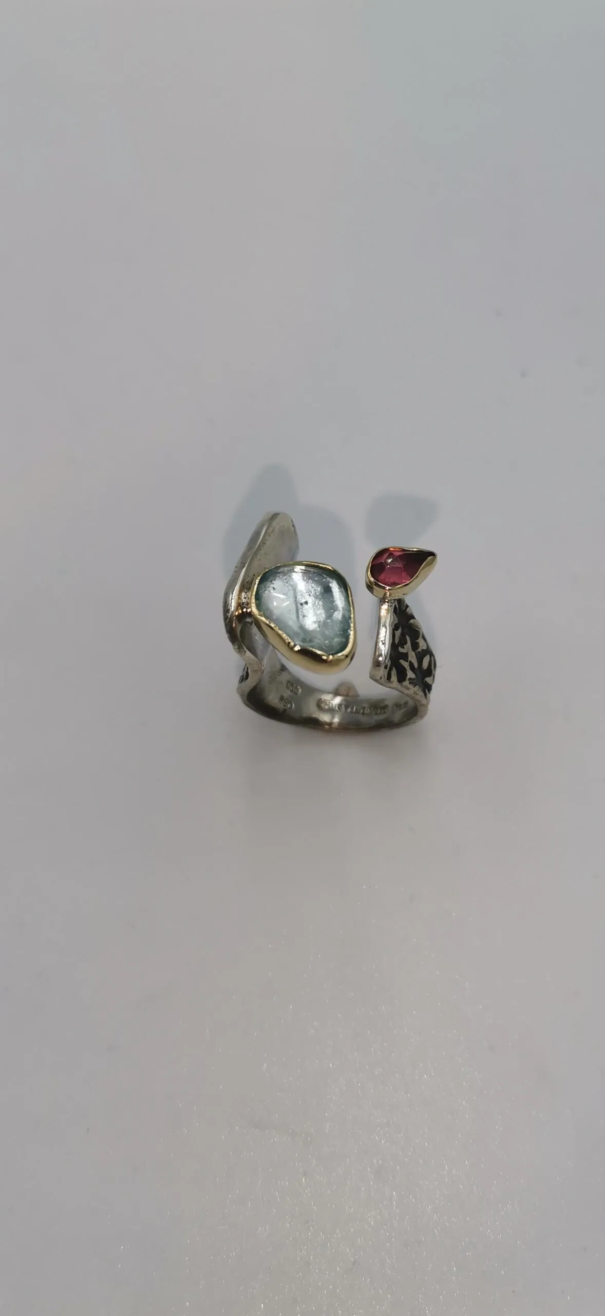 SG400/ Gold K18 and silver blue topaz , tourmaline ring - Image 5