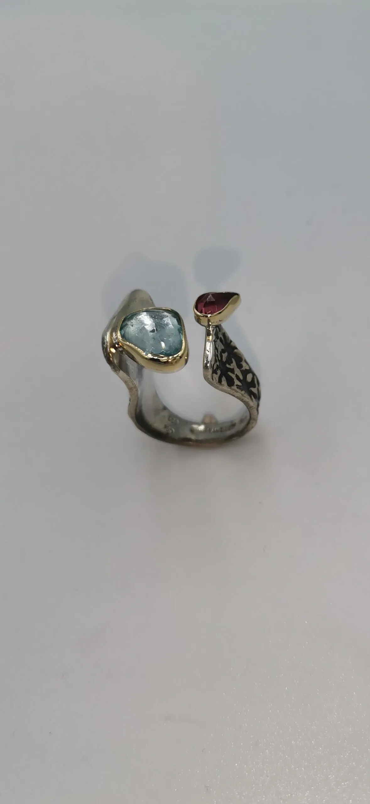 SG400/ Gold K18 and silver blue topaz , tourmaline ring - Image 7
