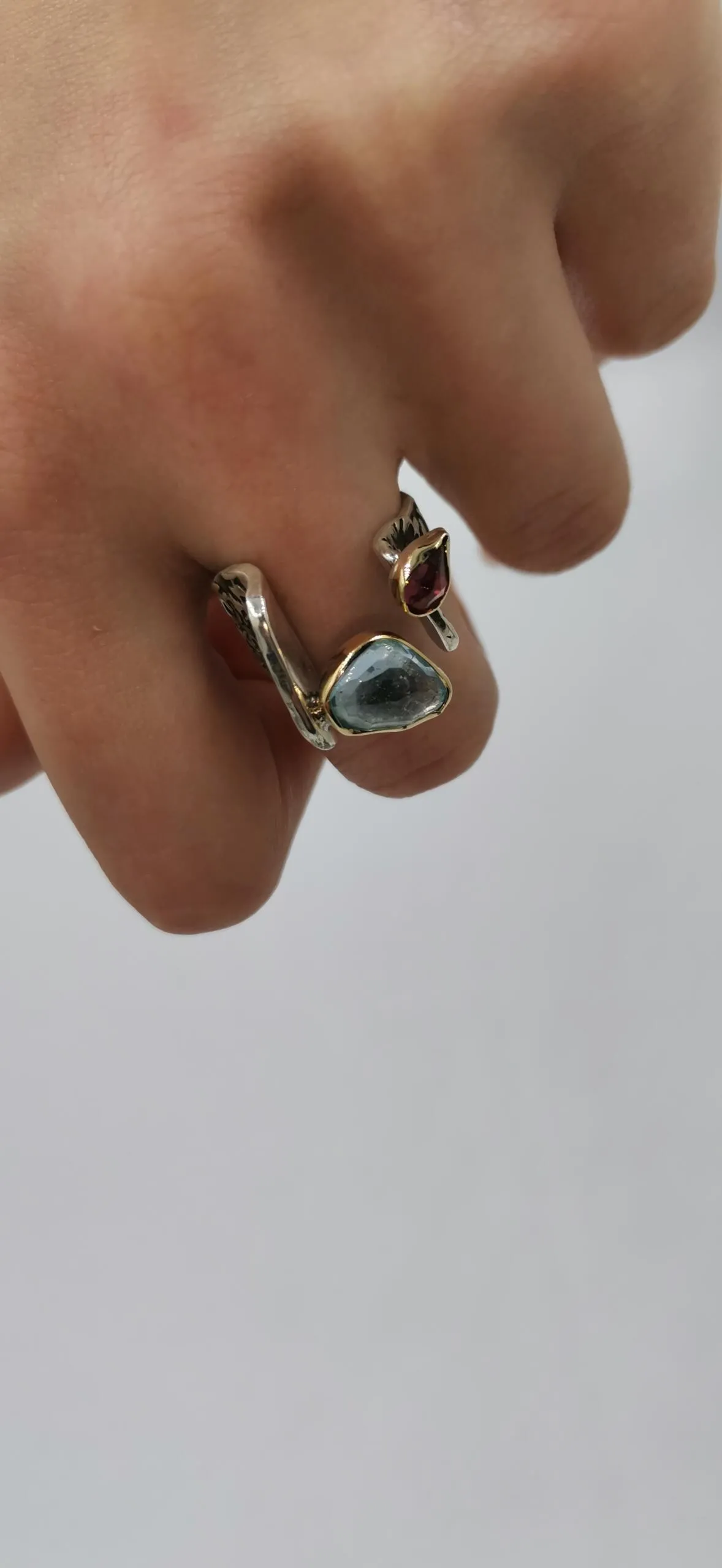 SG400/ Gold K18 and silver blue topaz , tourmaline ring - Image 2
